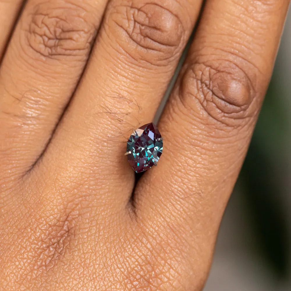 2.47CT LAB GROWN ALEXANDRITE, SPECIALITY MARQUISE CUT, COLOR SHIFTING TEAL TO PURPLE, 10.2X7.1MM