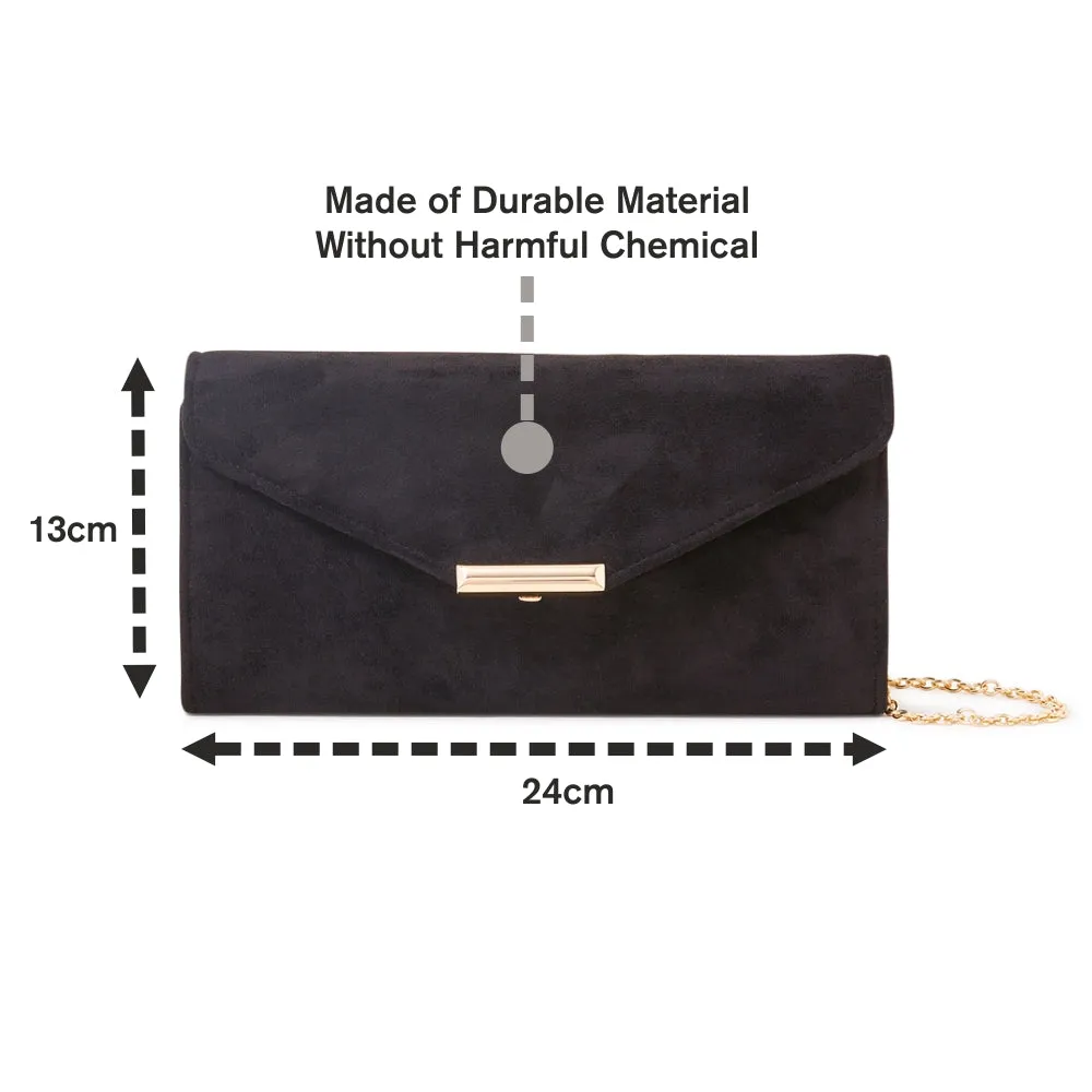 Accessorize London Women's Black Suedette envelope clutch bag