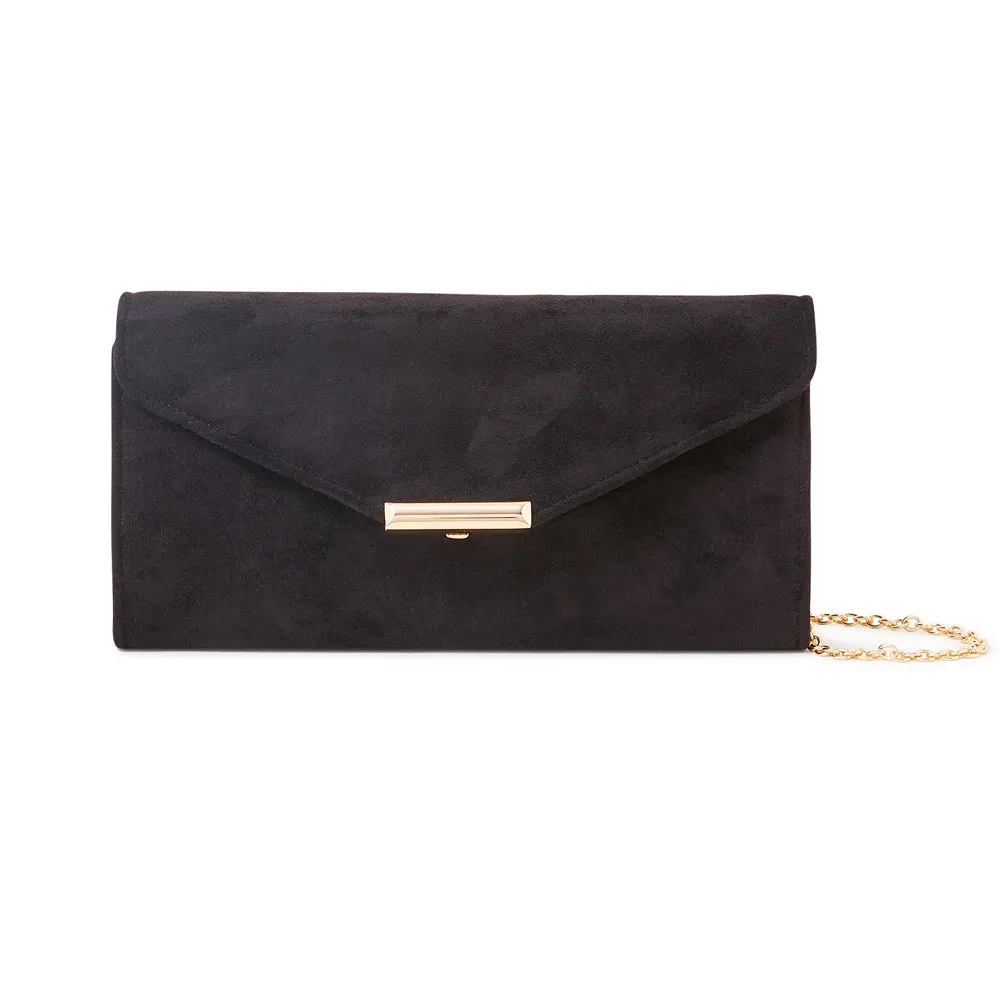 Accessorize London Women's Black Suedette envelope clutch bag