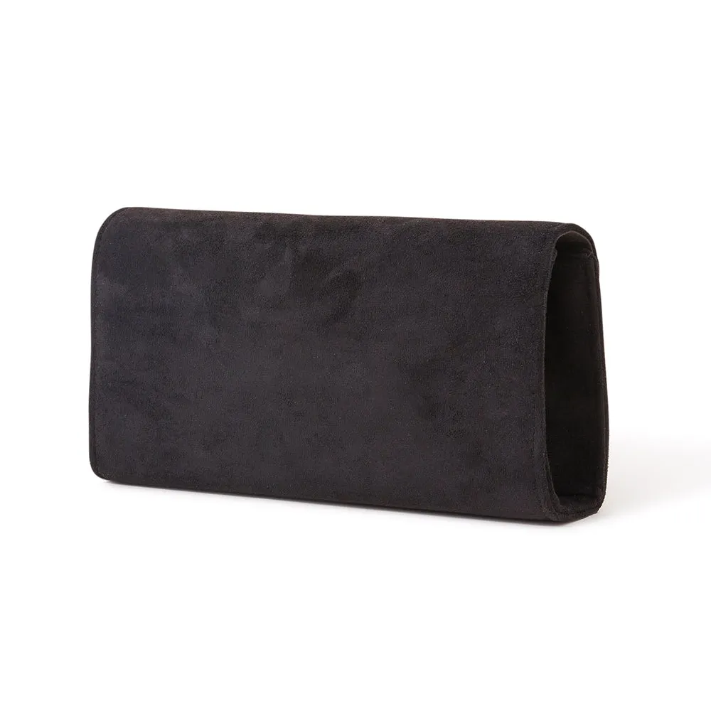 Accessorize London Women's Black Suedette envelope clutch bag