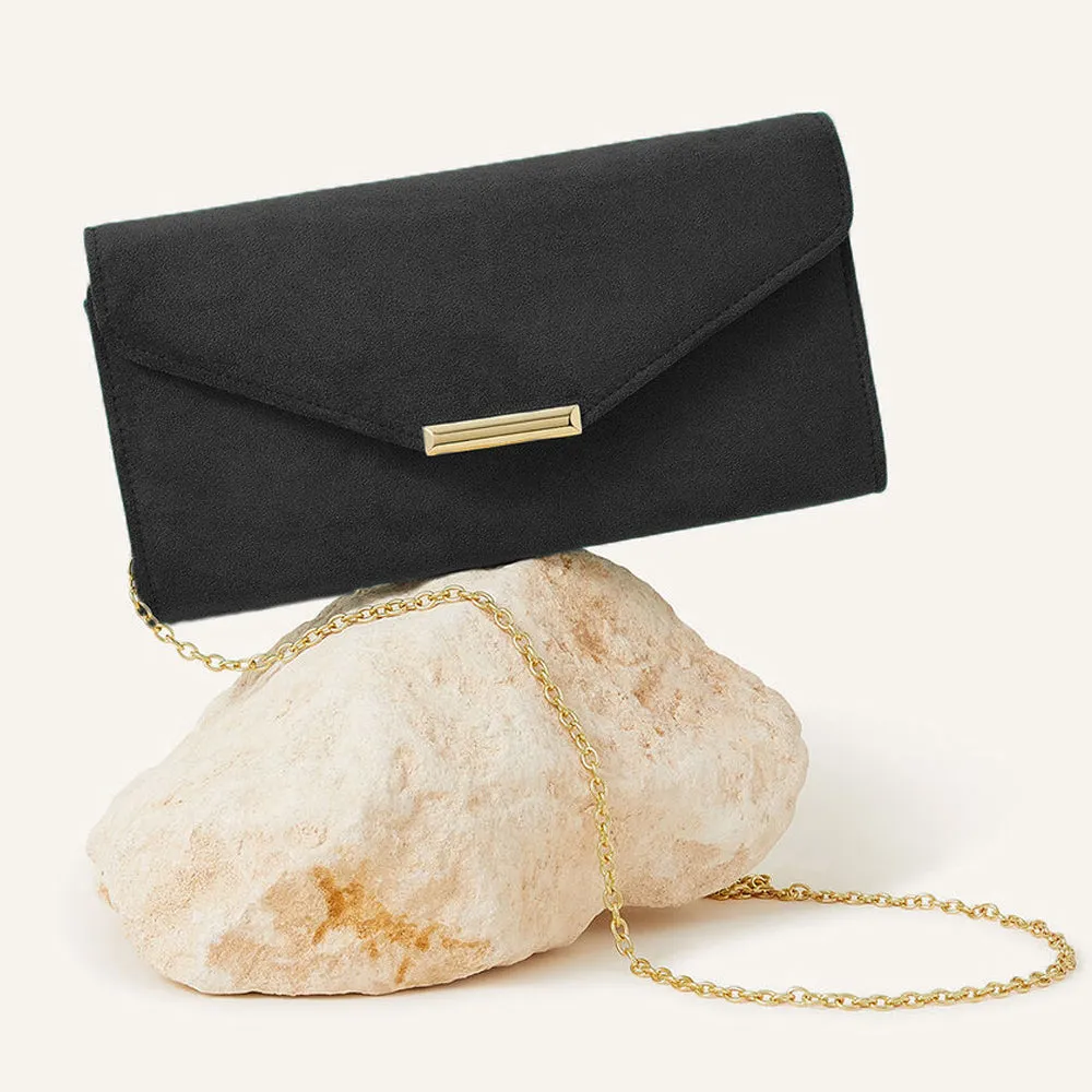 Accessorize London Women's Black Suedette envelope clutch bag