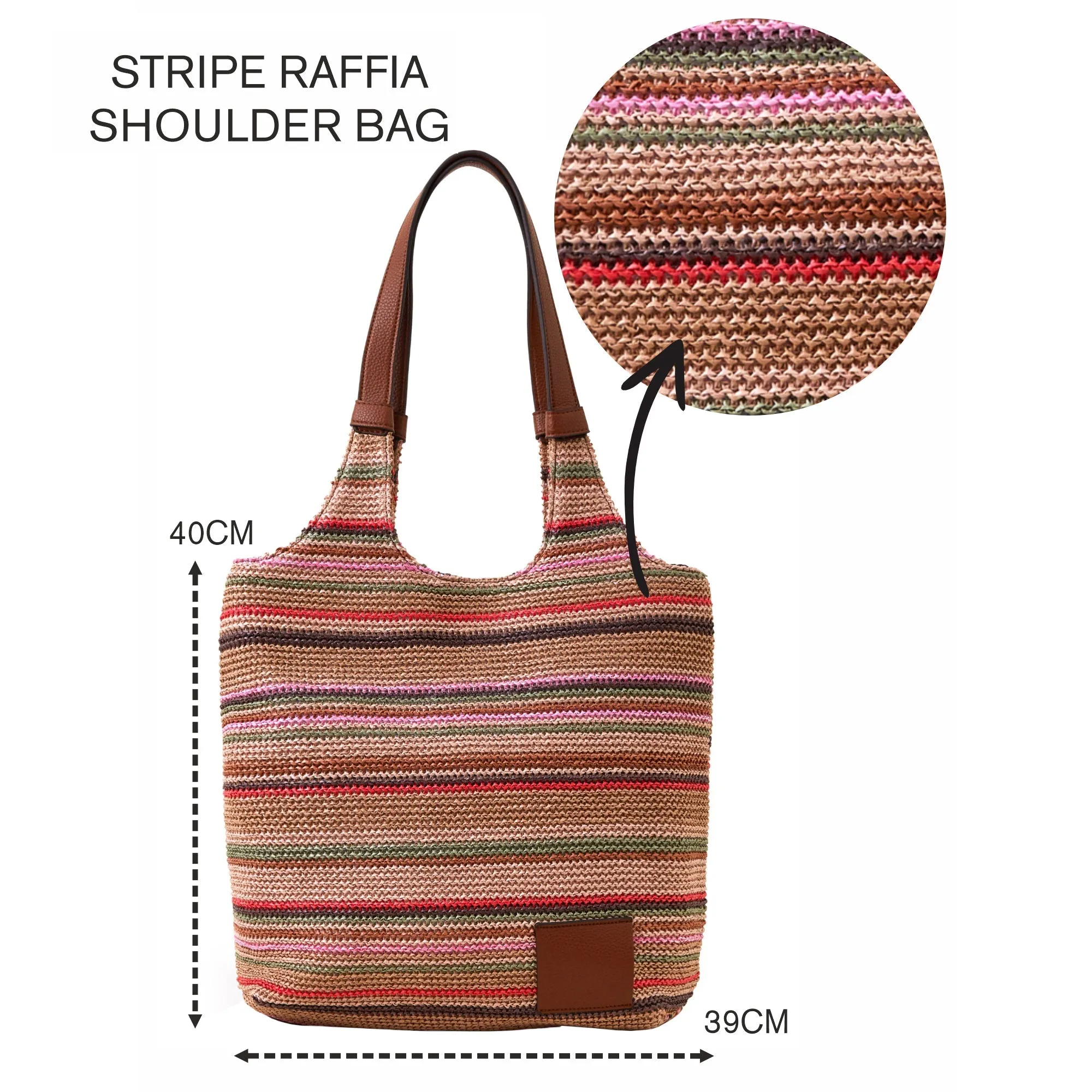 Accessorize London Women's Brown Stripe Raffia Woven Shoulder Bag