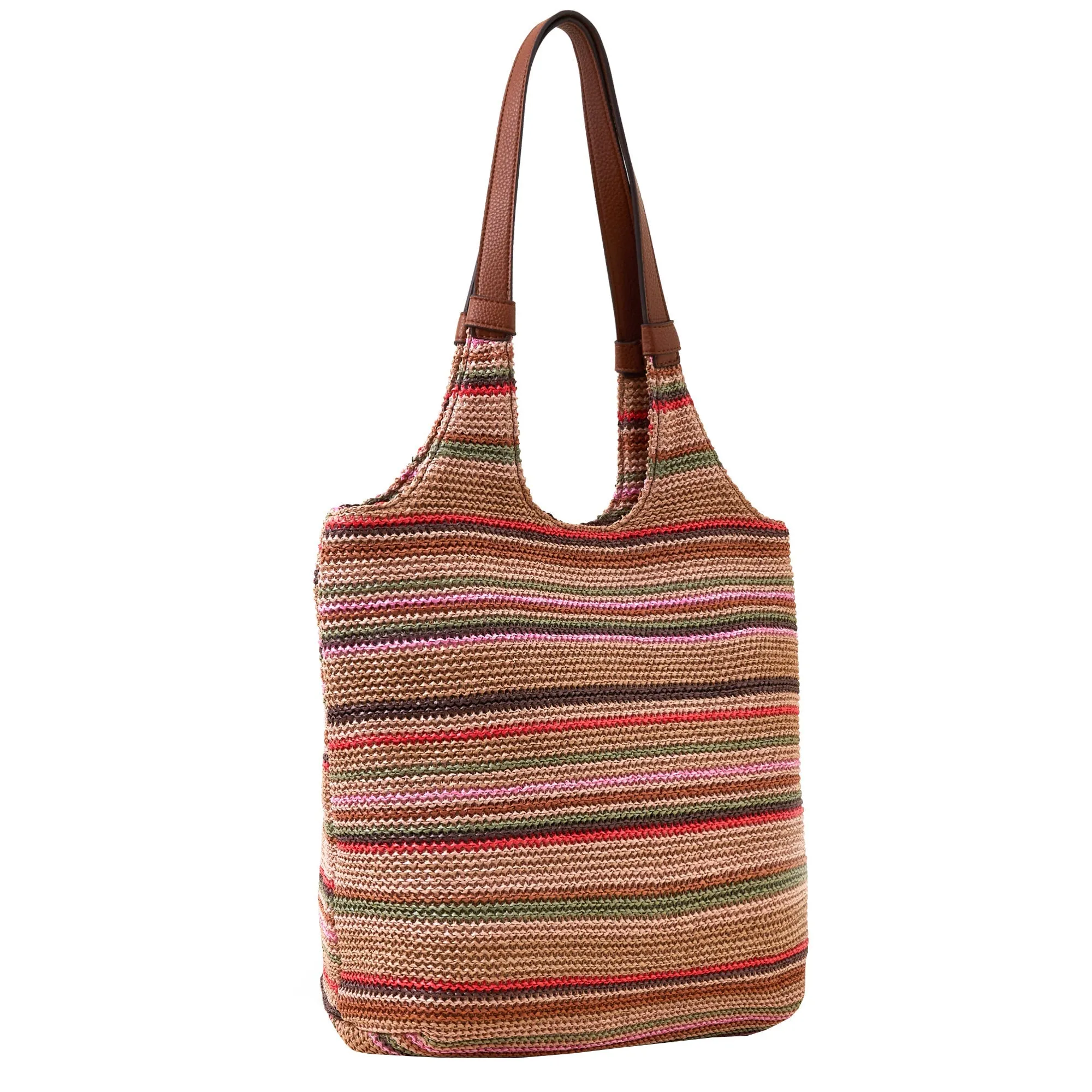 Accessorize London Women's Brown Stripe Raffia Woven Shoulder Bag