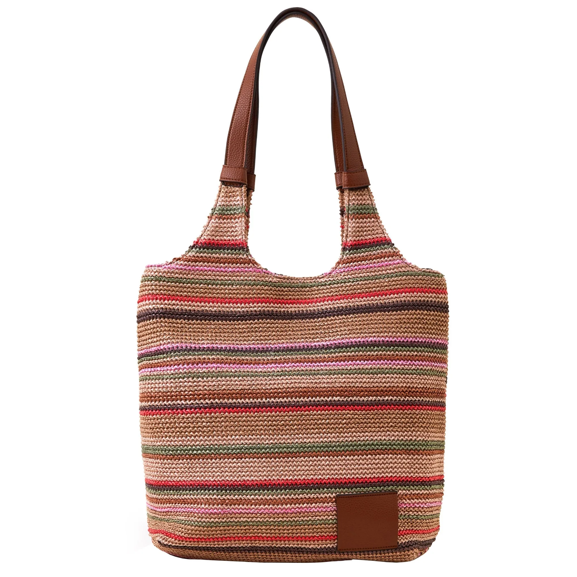 Accessorize London Women's Brown Stripe Raffia Woven Shoulder Bag