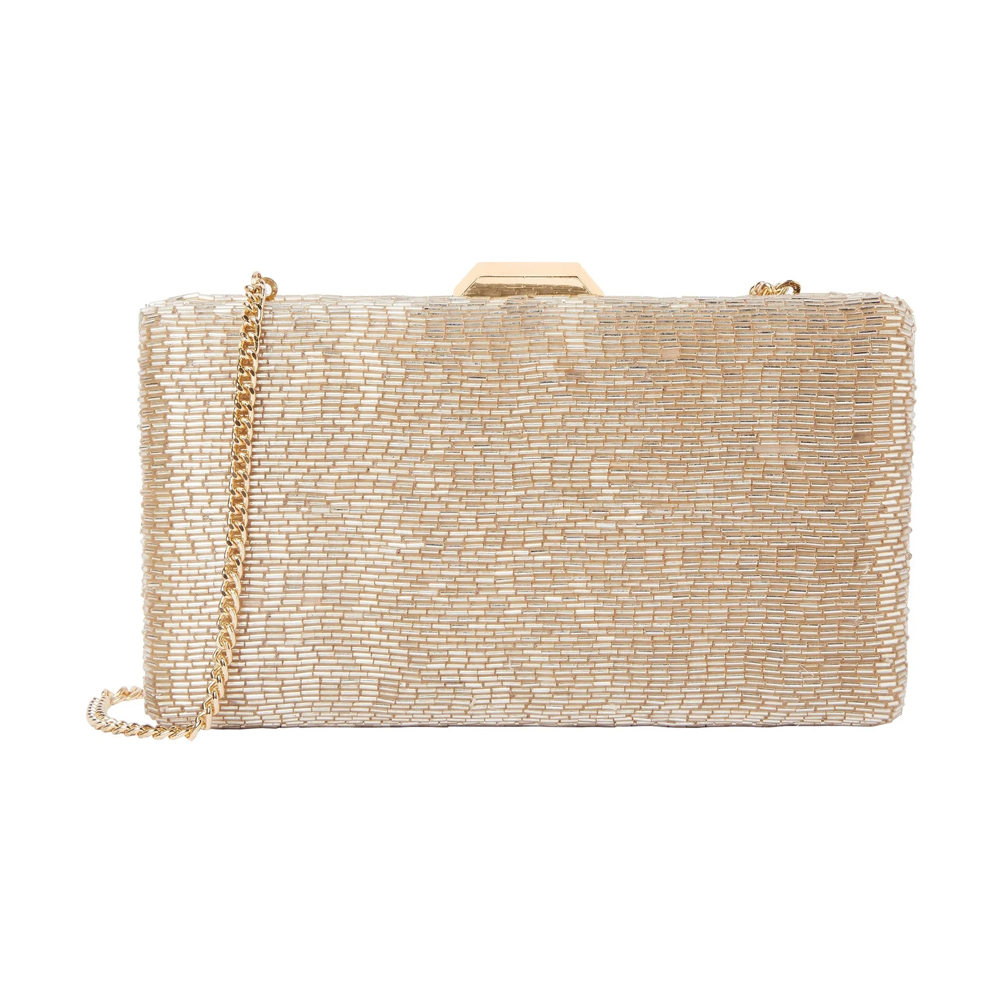 Accessorize London Women's Nude
 Beaded Hardcase Clutch Bag