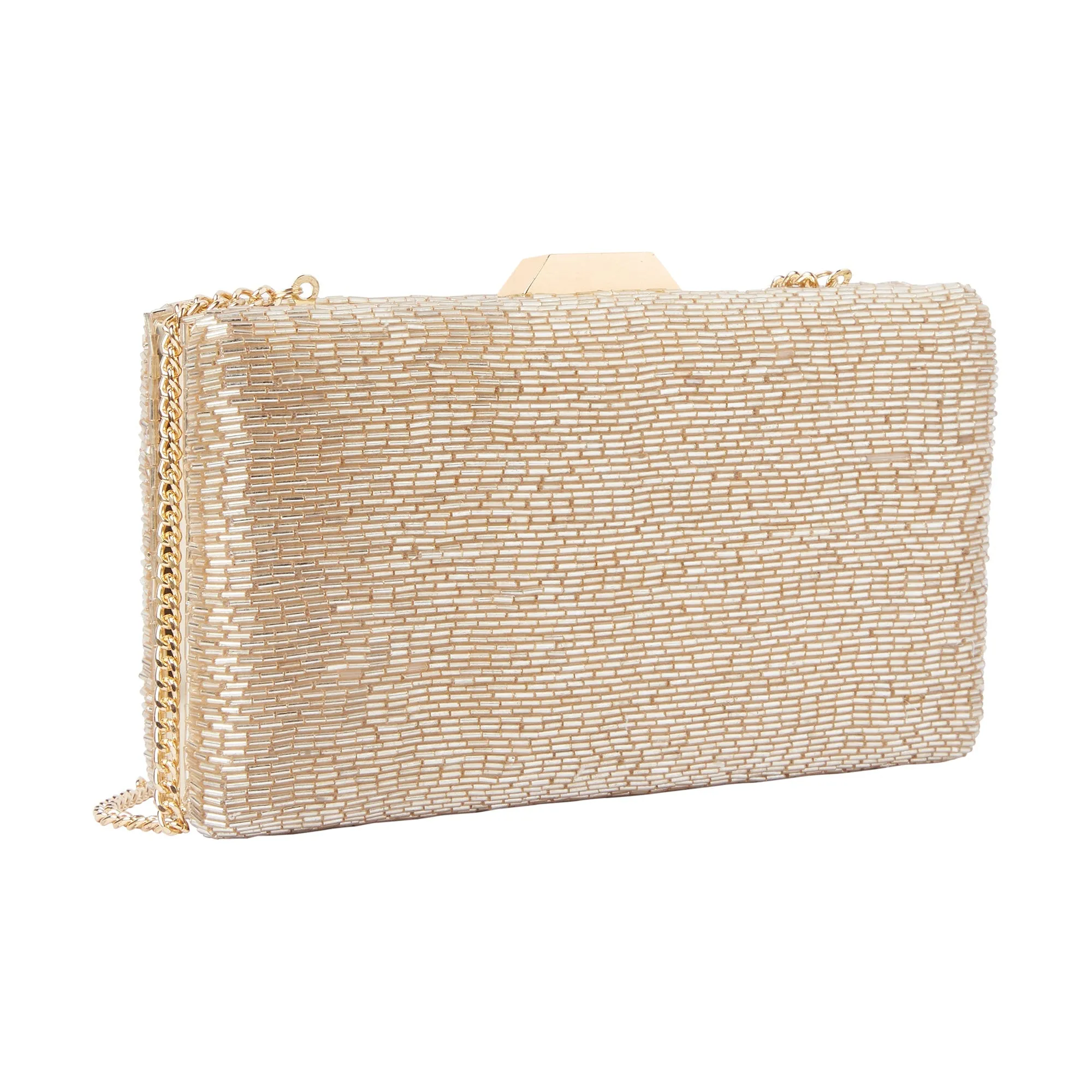 Accessorize London Women's Nude
 Beaded Hardcase Clutch Bag