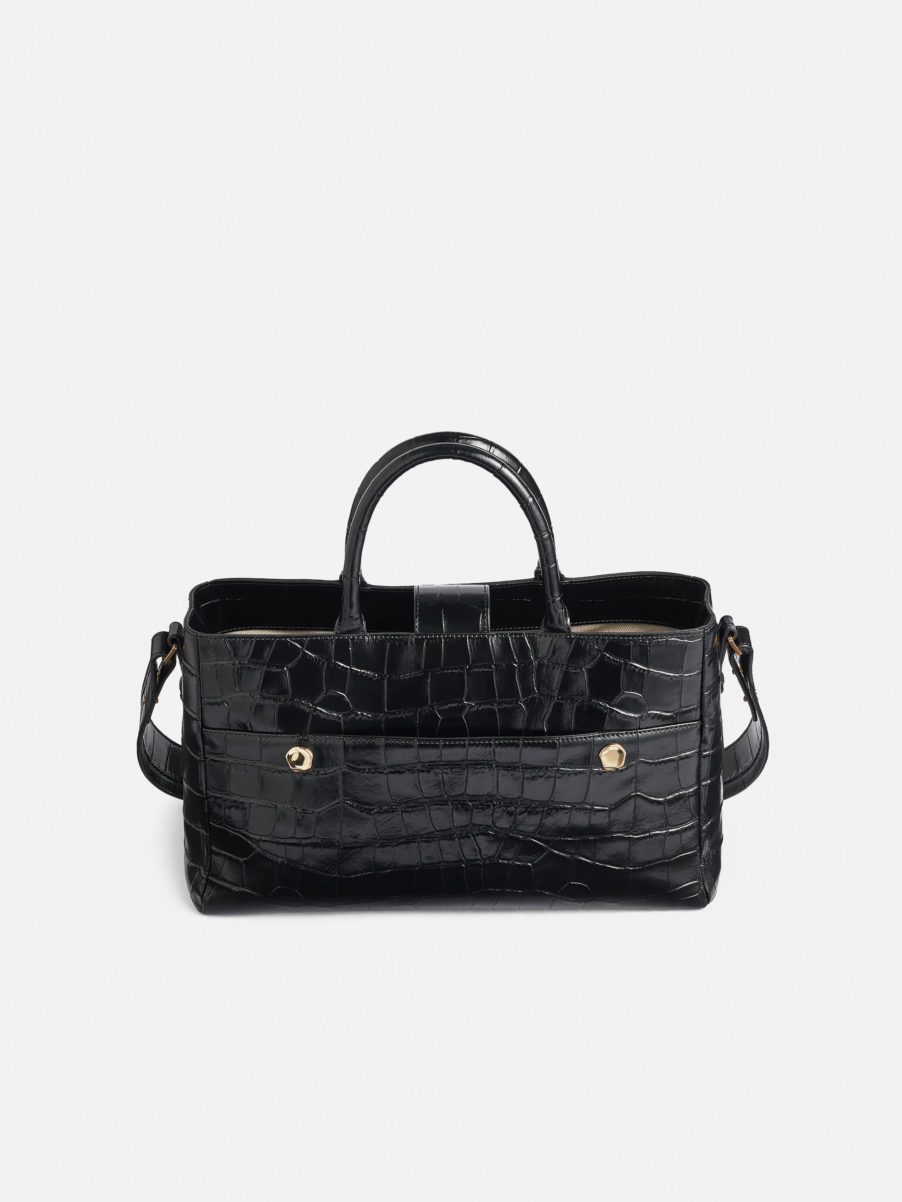 Adela Croc Leather Tote | Black