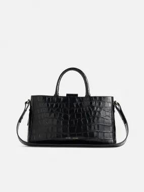 Adela Croc Leather Tote | Black