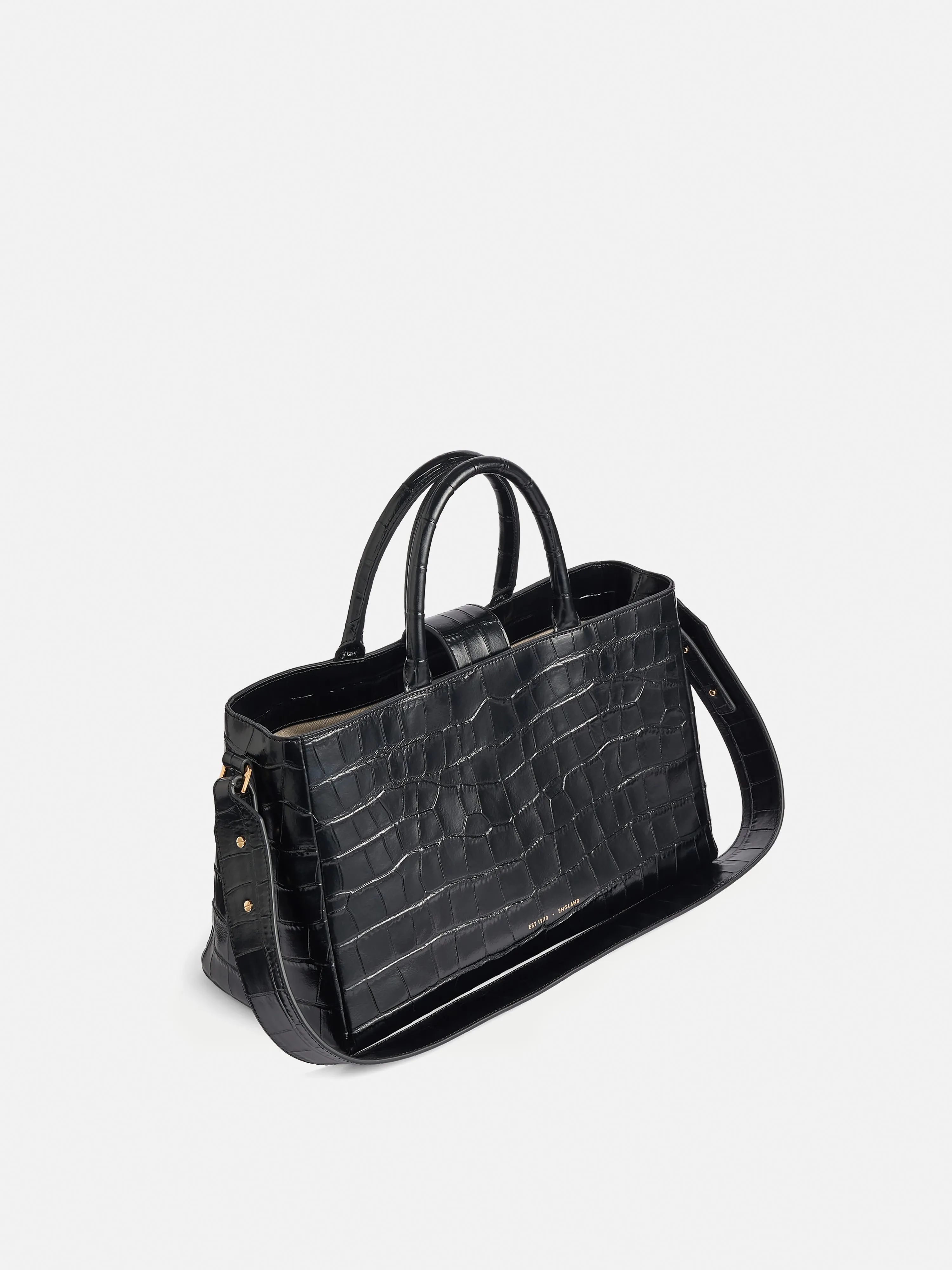 Adela Croc Leather Tote | Black