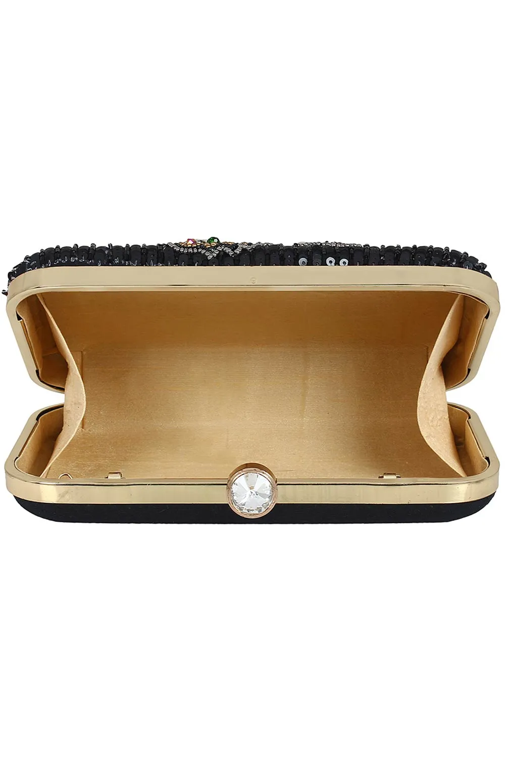 Adorn Embellished Faux Silk Clutch Black & Multi