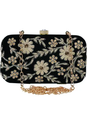 Adorn Embellished Velvet Clutch Bottle Green & Gold