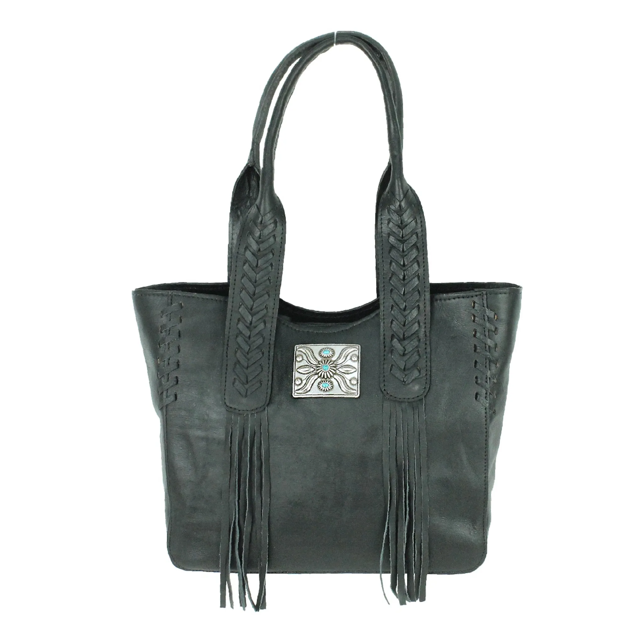 American West Mohave Canyon Black Leather Large Zip-Top Tote