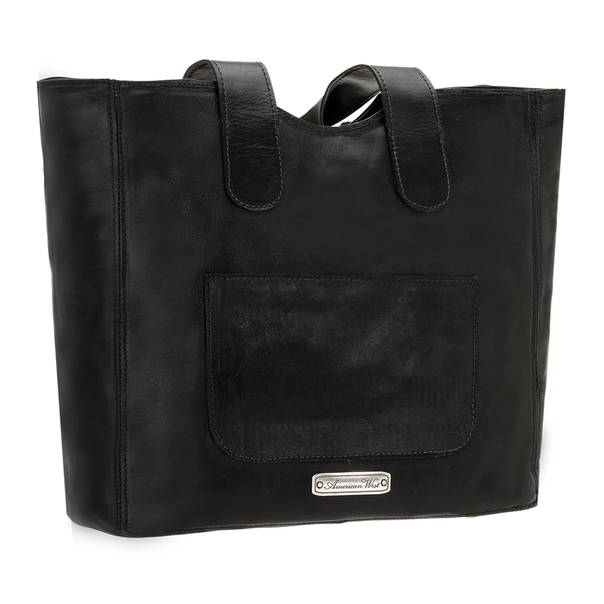 American West Mohave Canyon Black Leather Large Zip-Top Tote