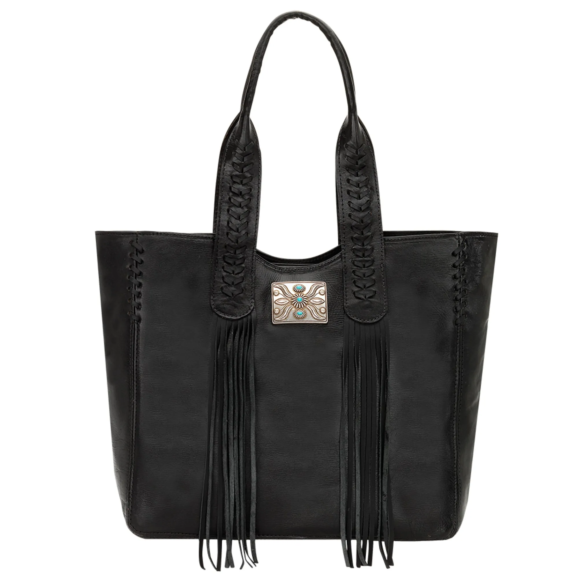 American West Mohave Canyon Black Leather Large Zip-Top Tote