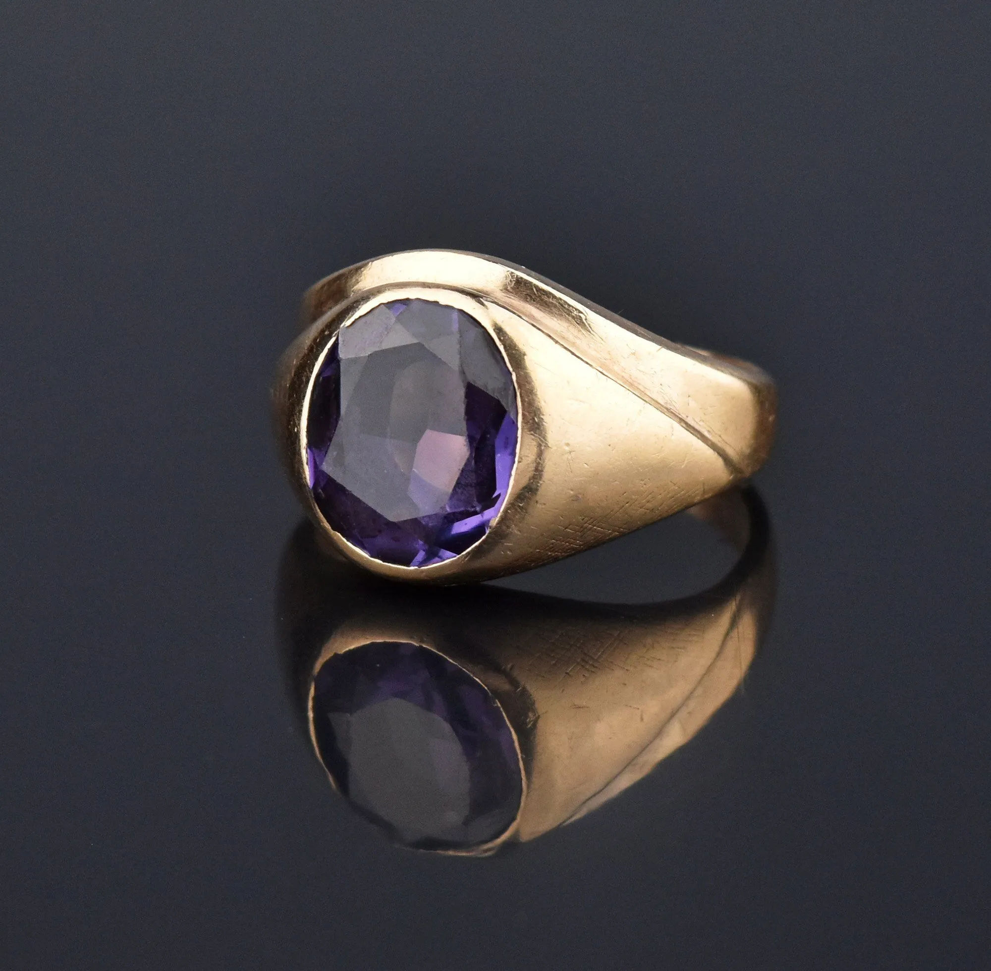 Art Deco Color Change Sapphire Signet Ring, Sz 8.25