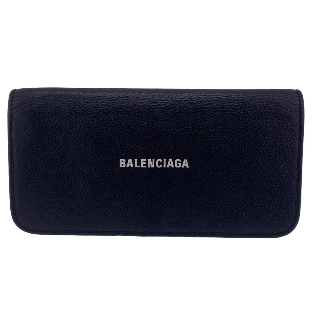 BALENCIAGA Long Wallet Purse 594289 leather black logo mens(Unisex)