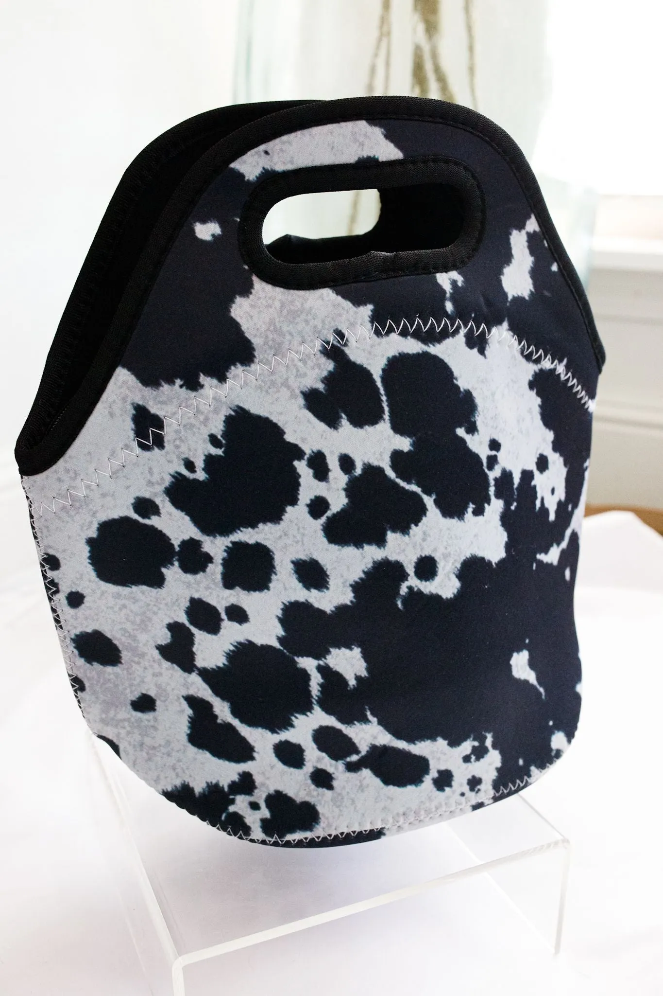 Black Cowhide Lunchbox Tote