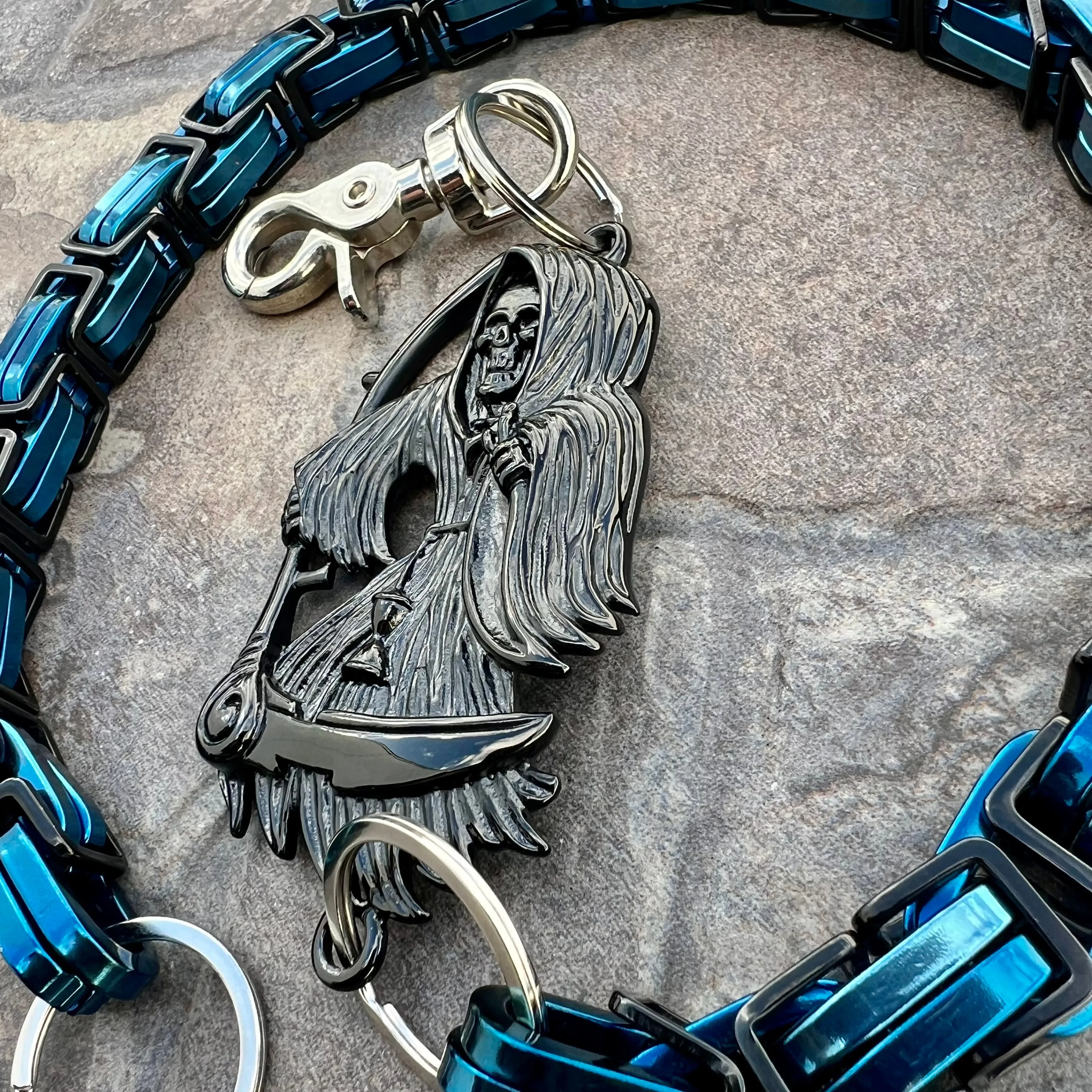 Black Grim Reaper Wallet Chain - Black & Blue Daytona CVO - WC14CVO