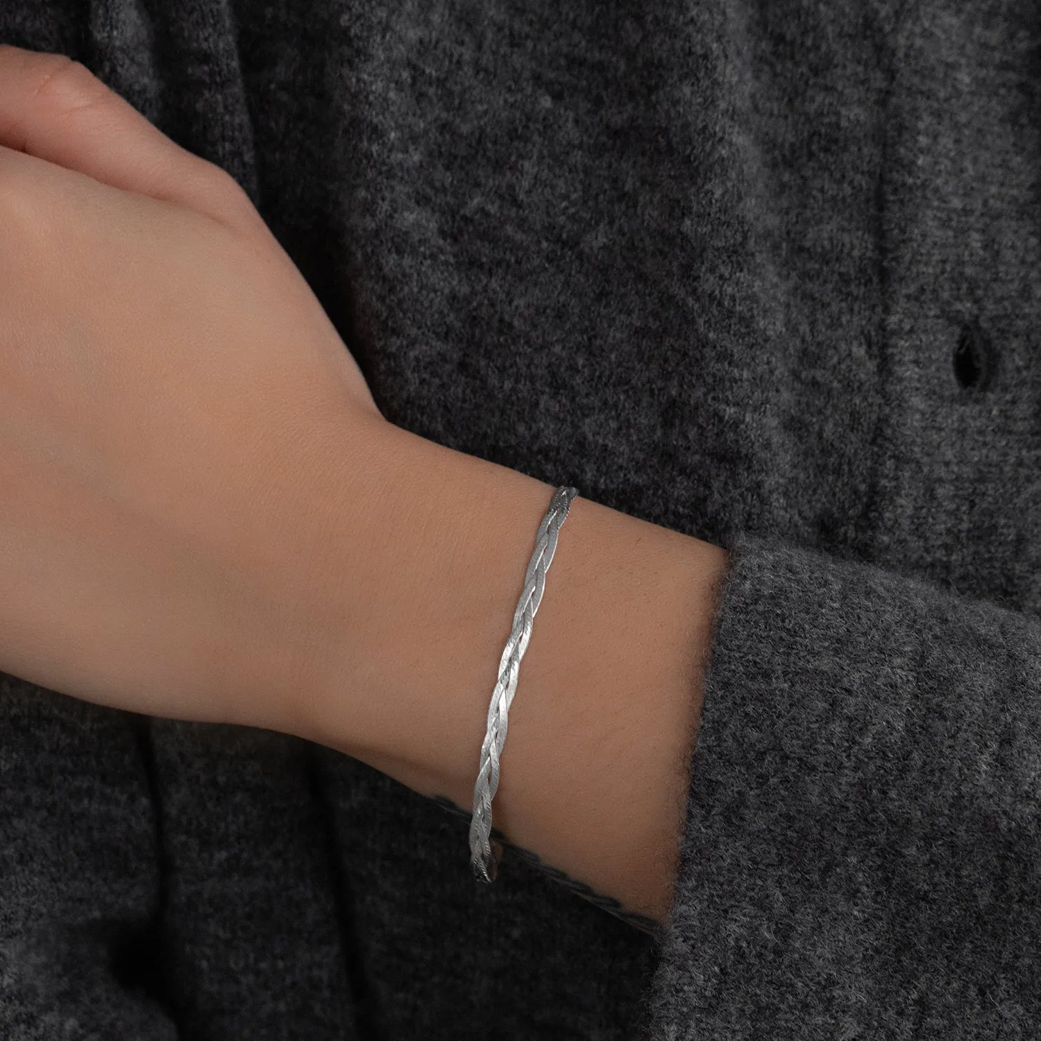 Braided Herringbone Bracelet | Silver