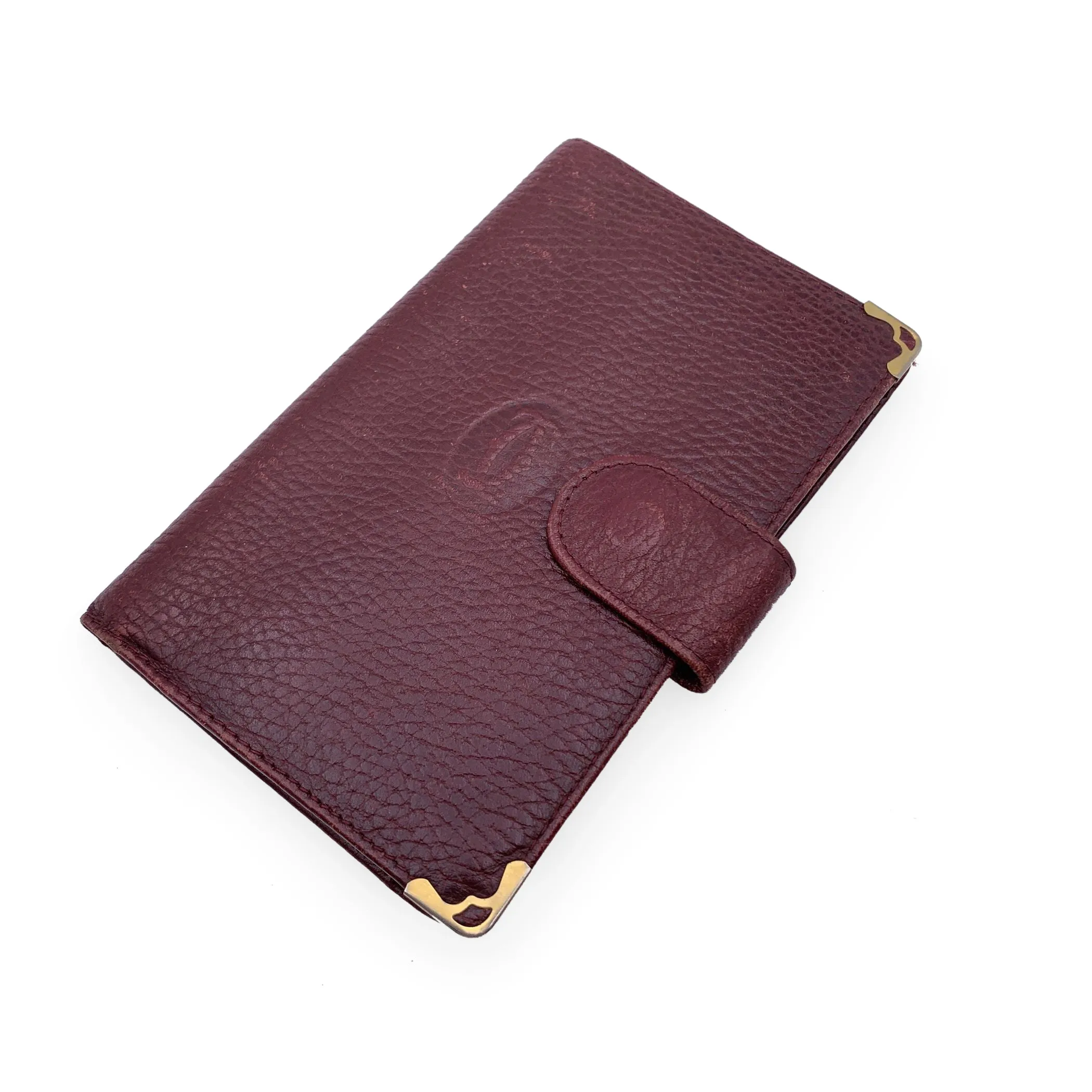 Cartier Vintage Burgundy Leather Bifold Wallet Coin Purse