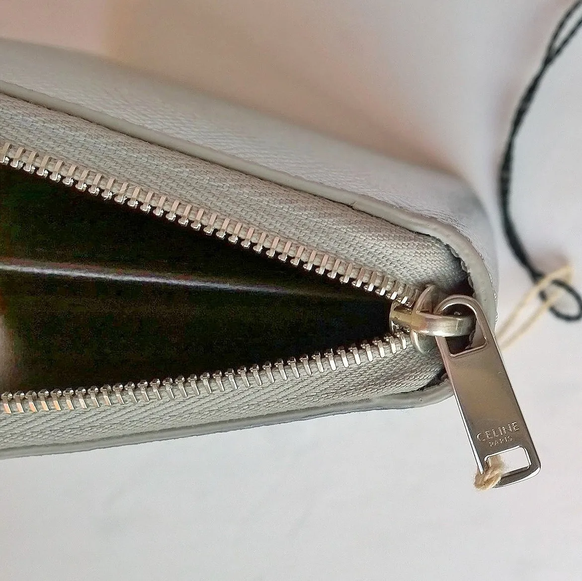 Celine Compact Wallet in Laminated Silver Leather Purse