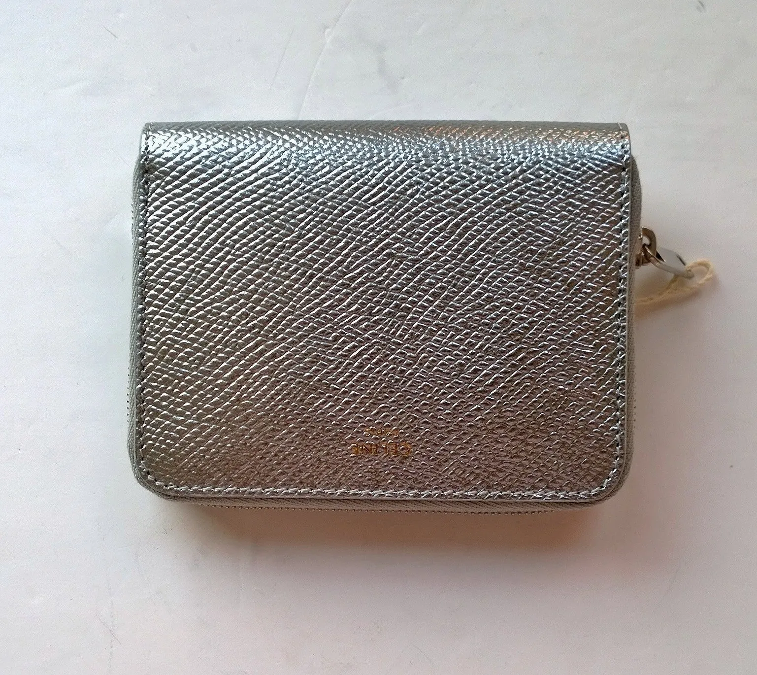 Celine Compact Wallet in Laminated Silver Leather Purse