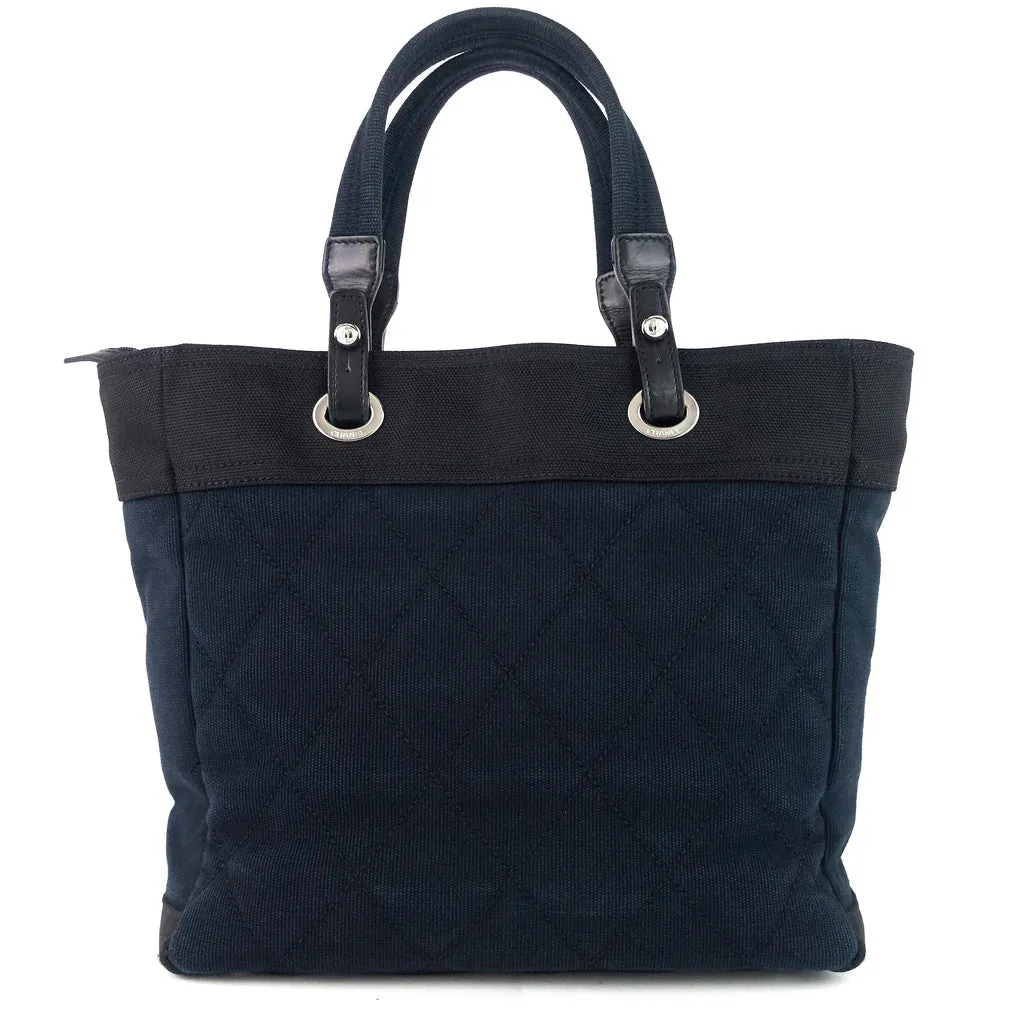 Chanel Paris Biarritz MM Black and Navy Nylon Tote Bag