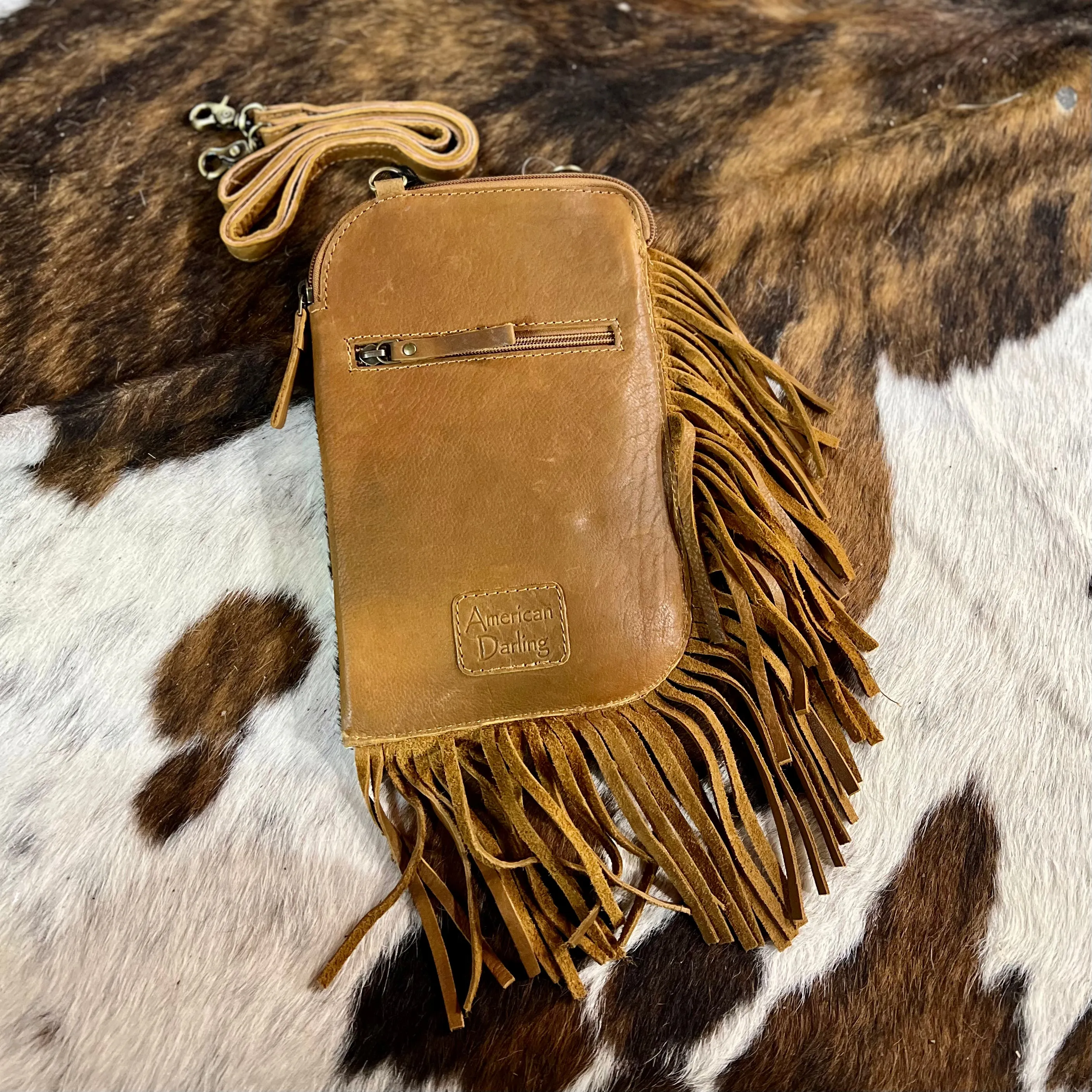 COWHIDE CHAPS FRINGE BAG PURSE