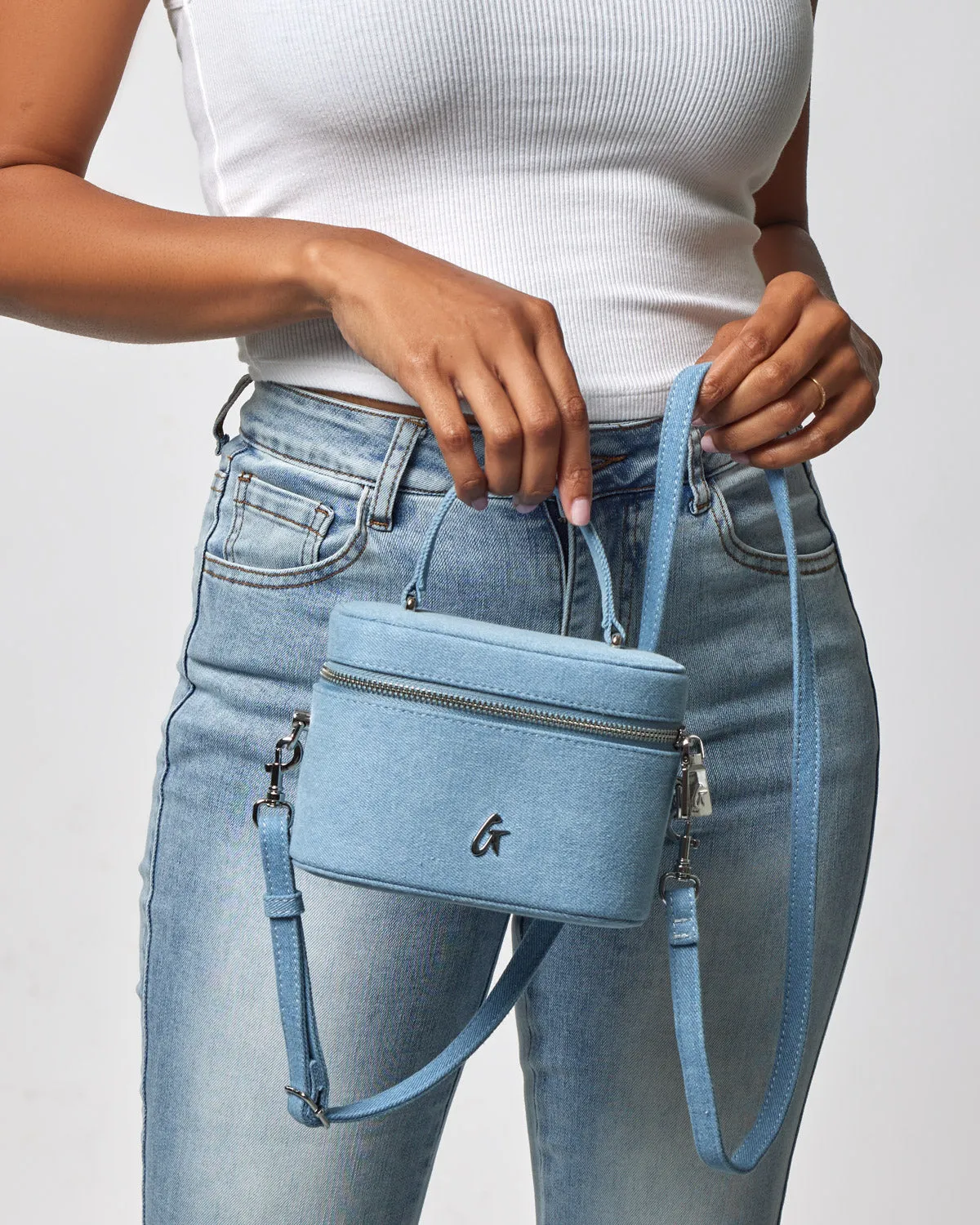 DENIM VANITY BAG-SILVER