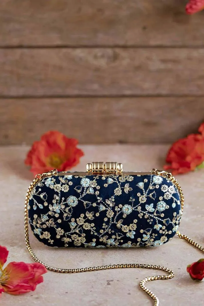 Elan Navy silk capsule clutch