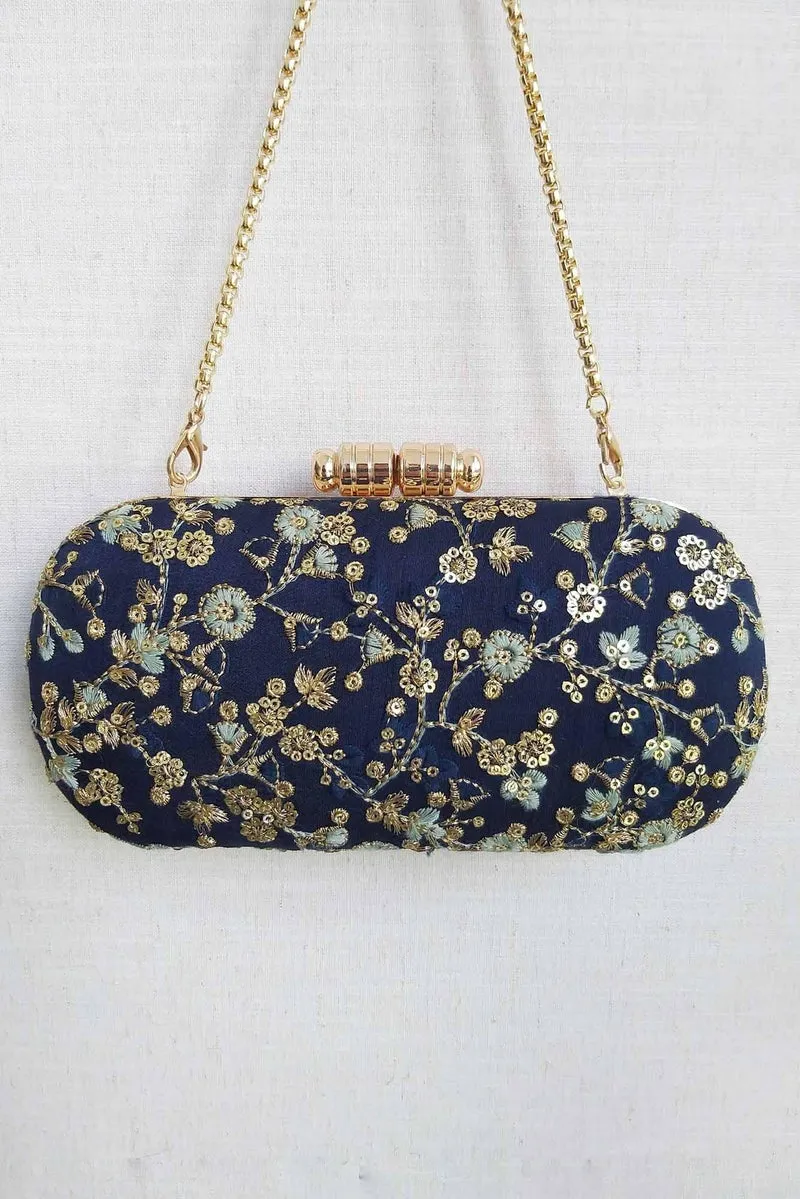 Elan Navy silk capsule clutch