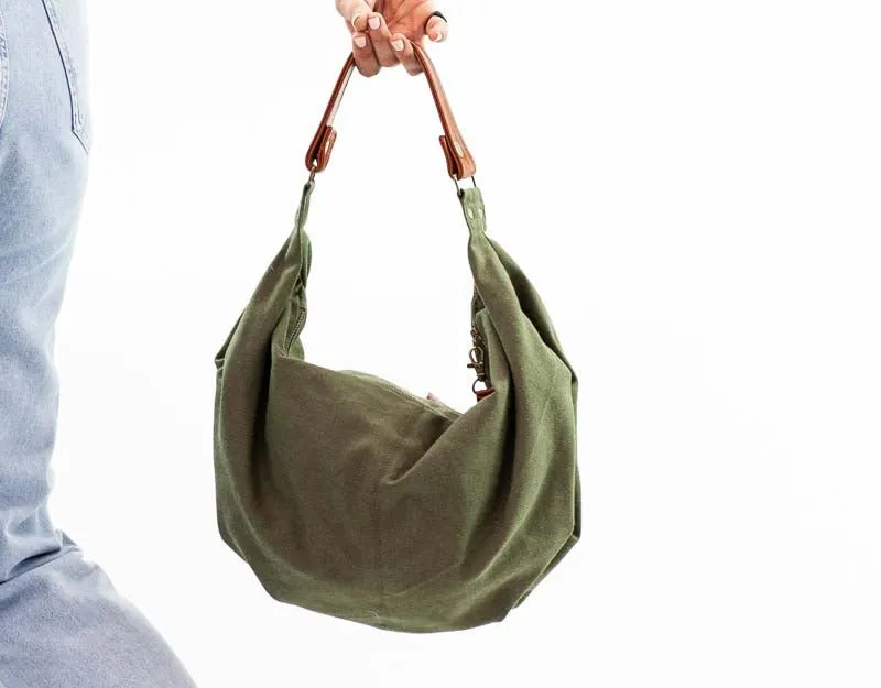 Kallia mini bag - Green canvas and brown leather