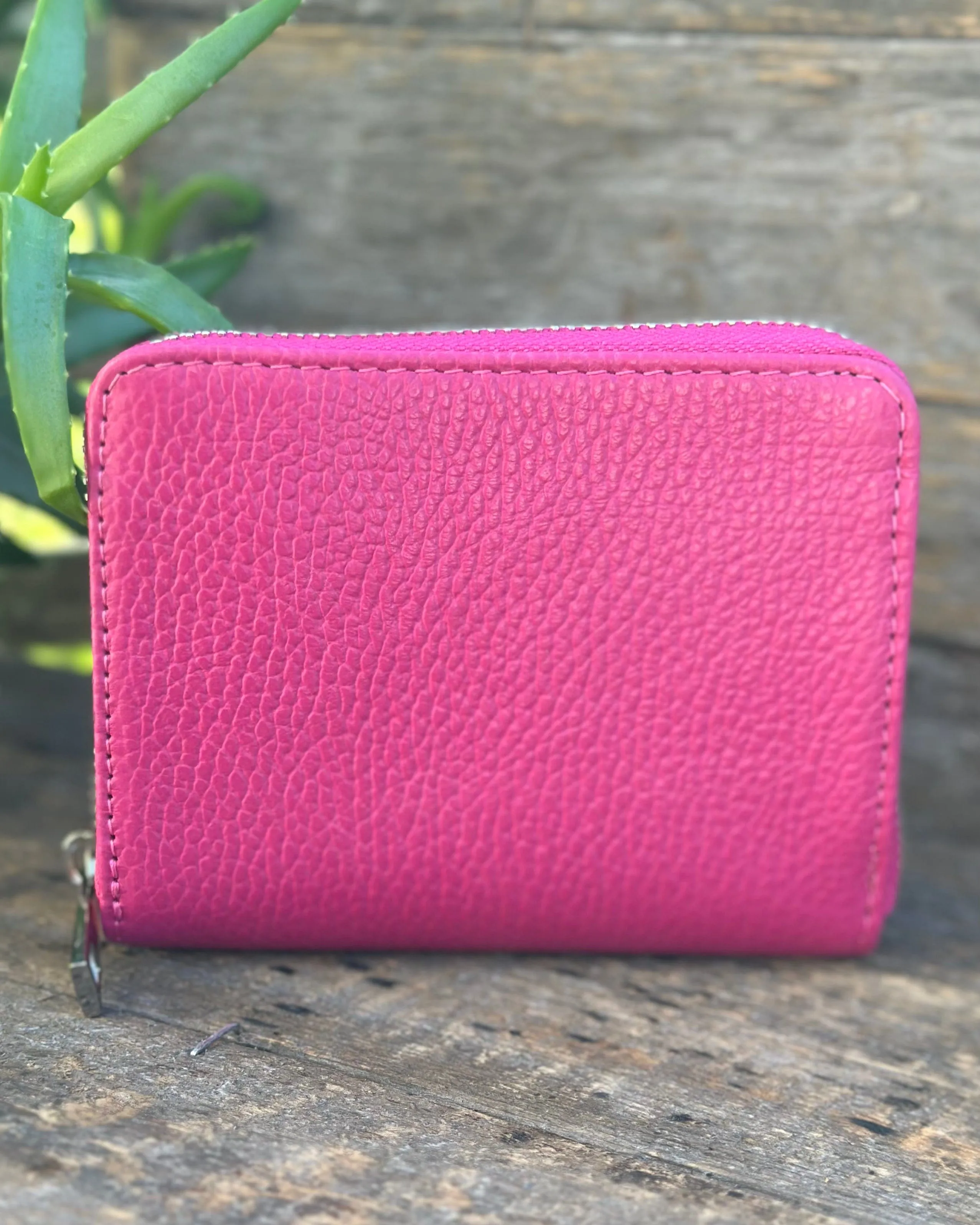 Leather Purse/Card Holder - Fuchsia