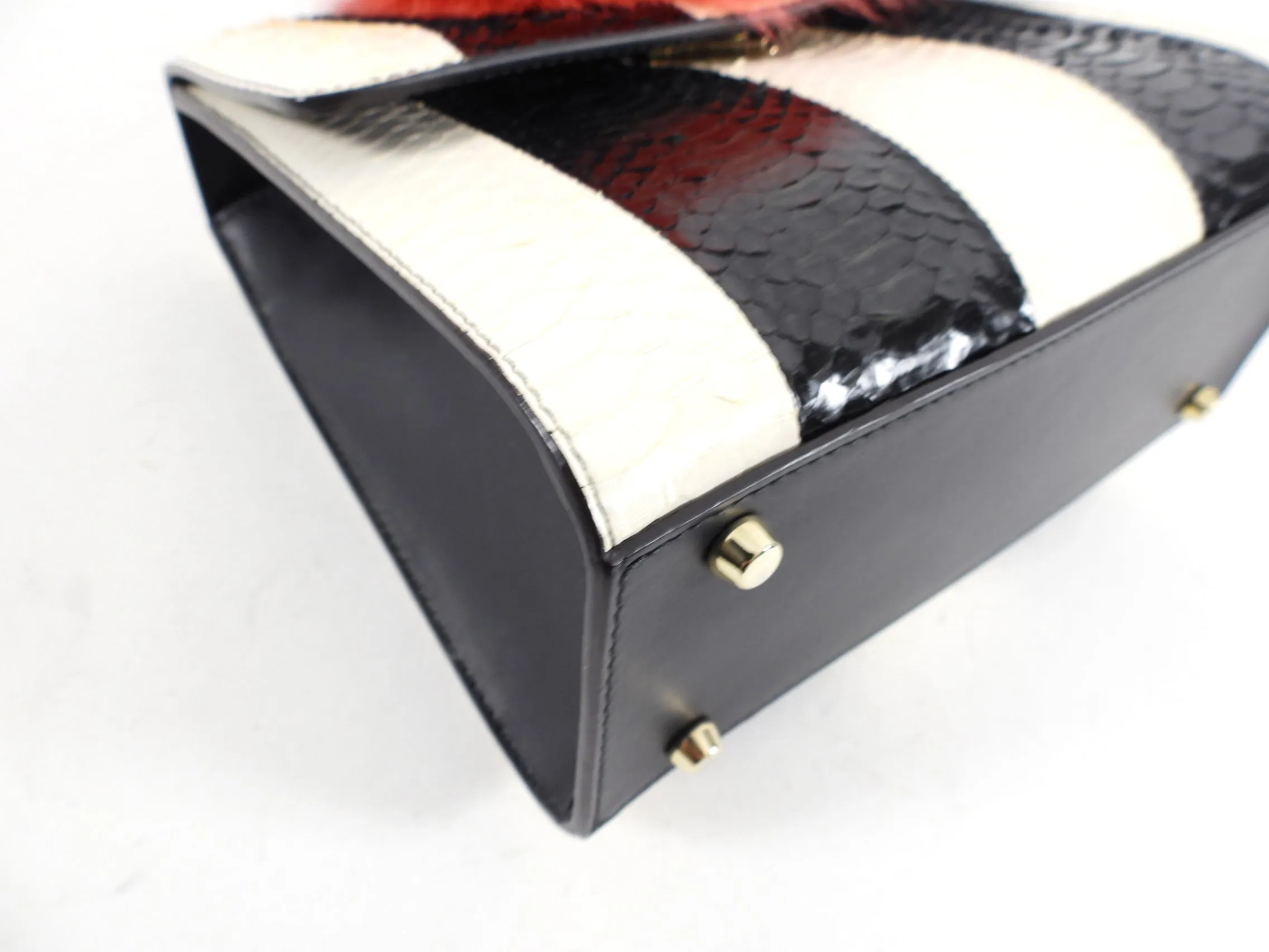 Les Petit Joueurs Python and Fox Fur Striped Mini Bag