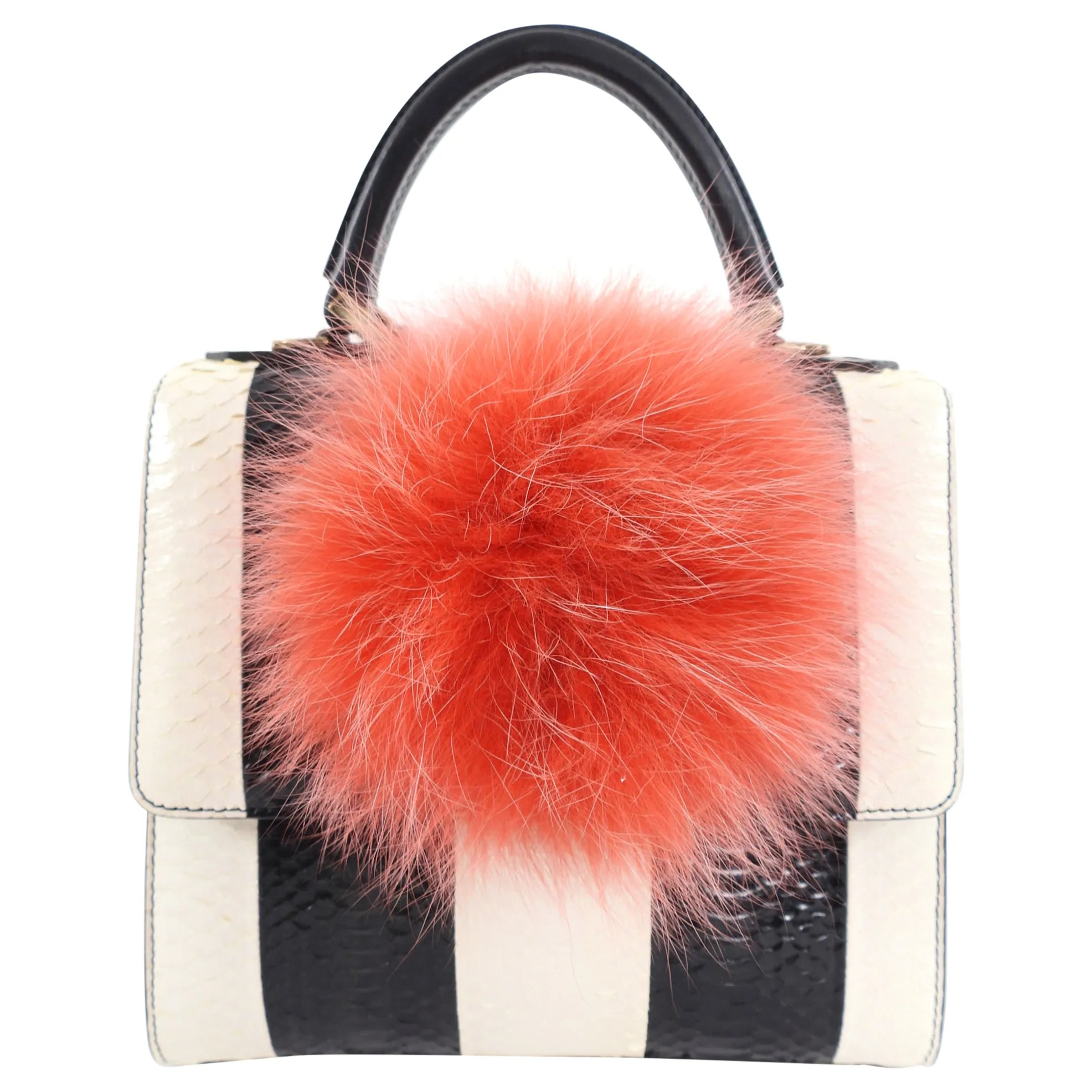 Les Petit Joueurs Python and Fox Fur Striped Mini Bag