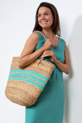 Lily & Me - Straw Day Bag Stripe - Sea Green