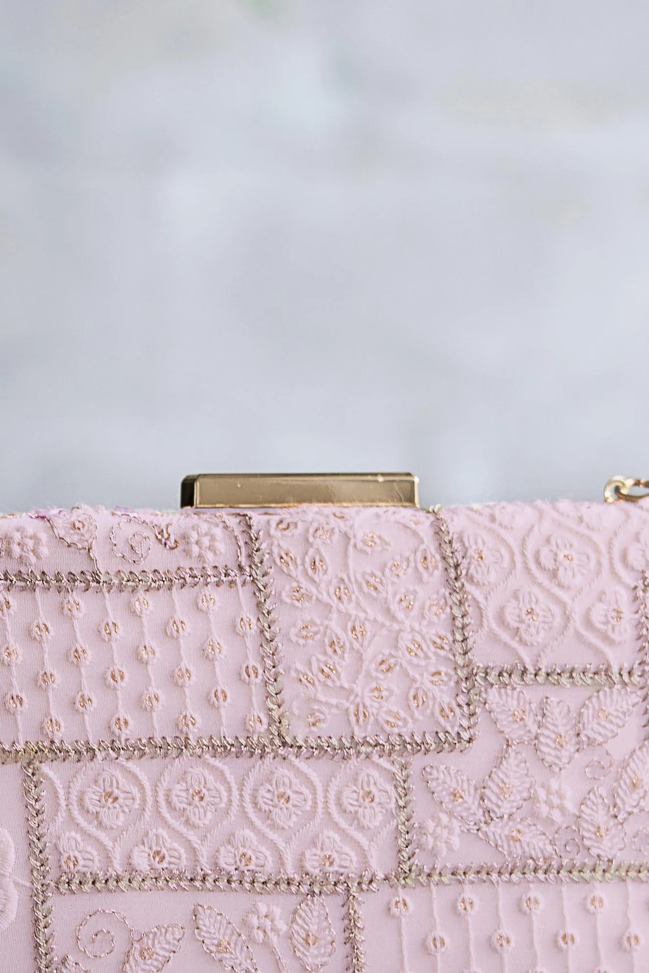 Mosaic Luxe Embroidered Clutch - Baby Pink