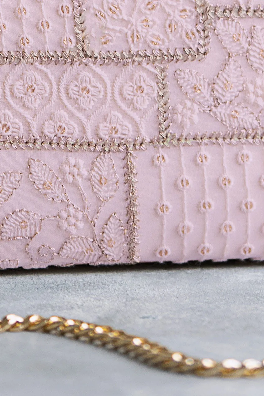 Mosaic Luxe Embroidered Clutch - Baby Pink