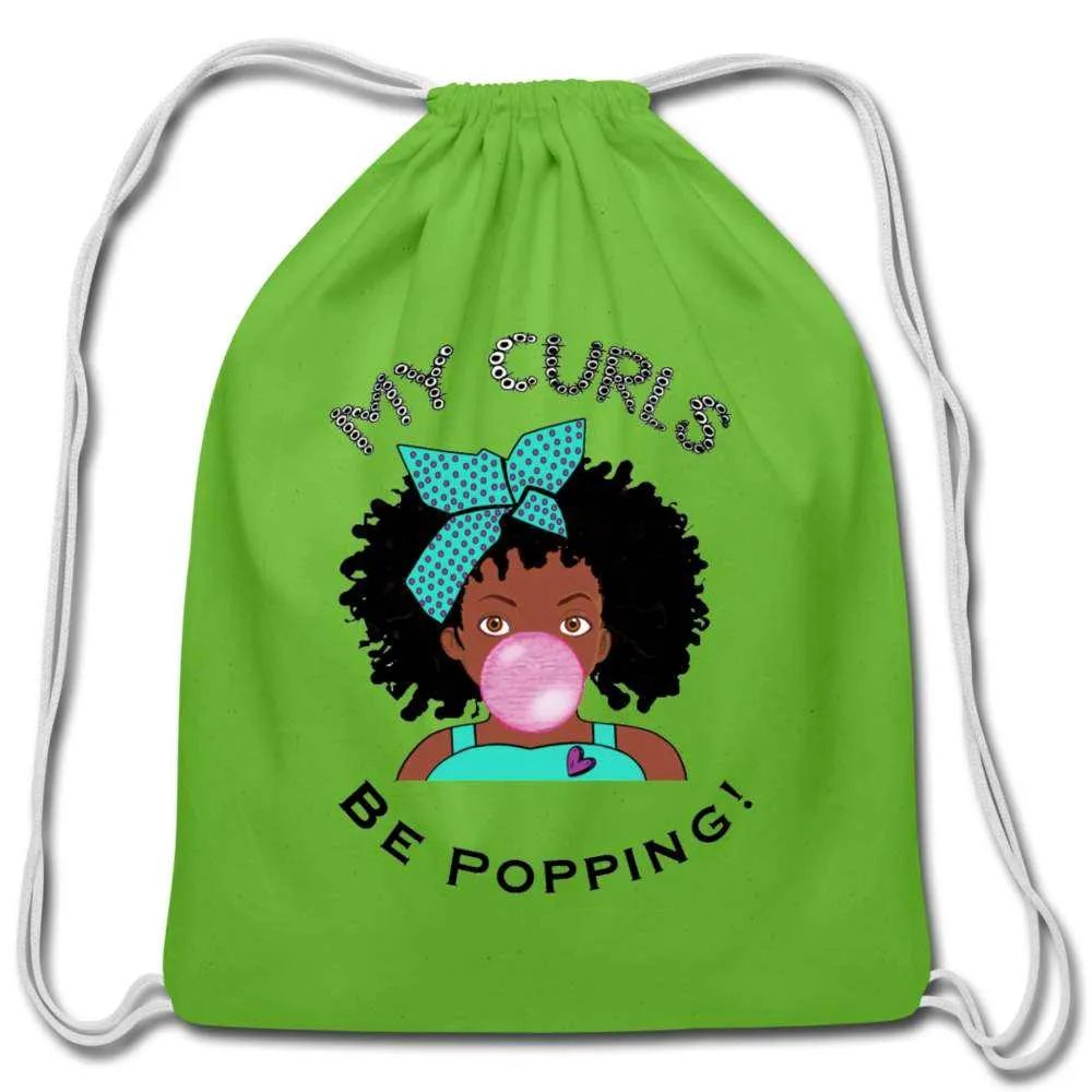 My Curls Be Popping Cotton Drawstring Bag