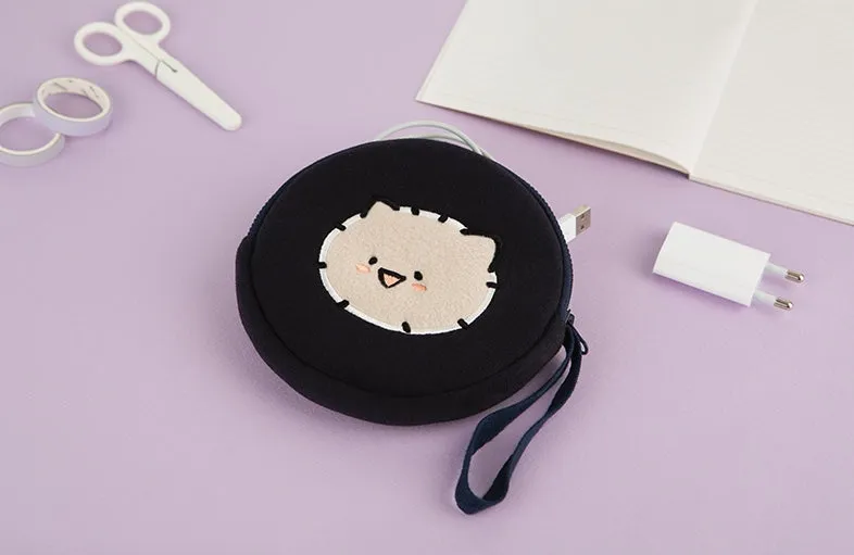 Navy Characters Circle Pouches Cute Purses Handbags Card Cosmetics Coin Wallets Key Airpods Cases Embroidery Rounded Wrist Strap Inner Pocket