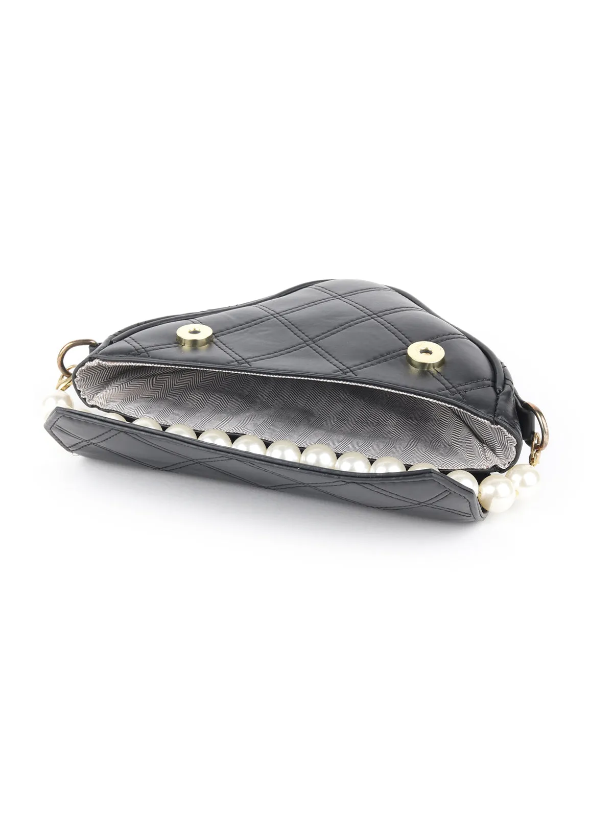 Odette Black Patterned Triangular Clutch Bag For Women