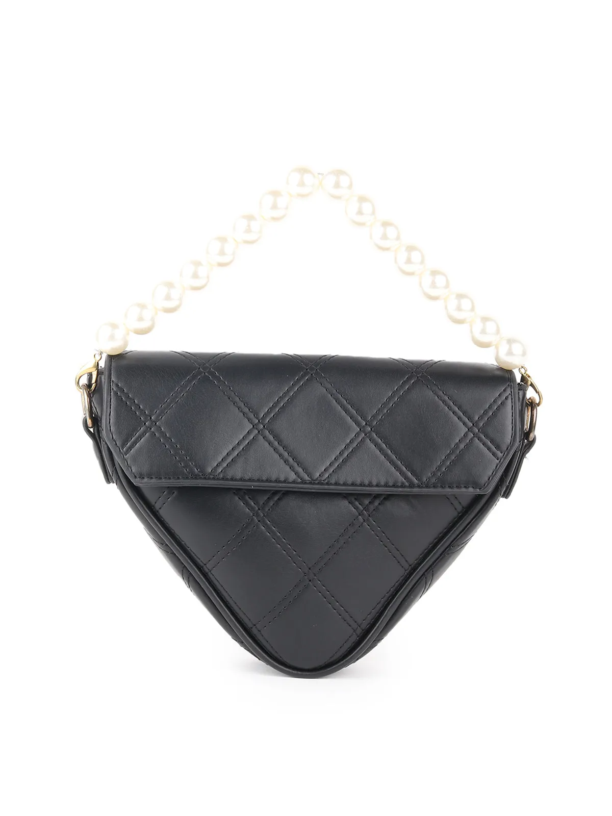 Odette Black Patterned Triangular Clutch Bag For Women