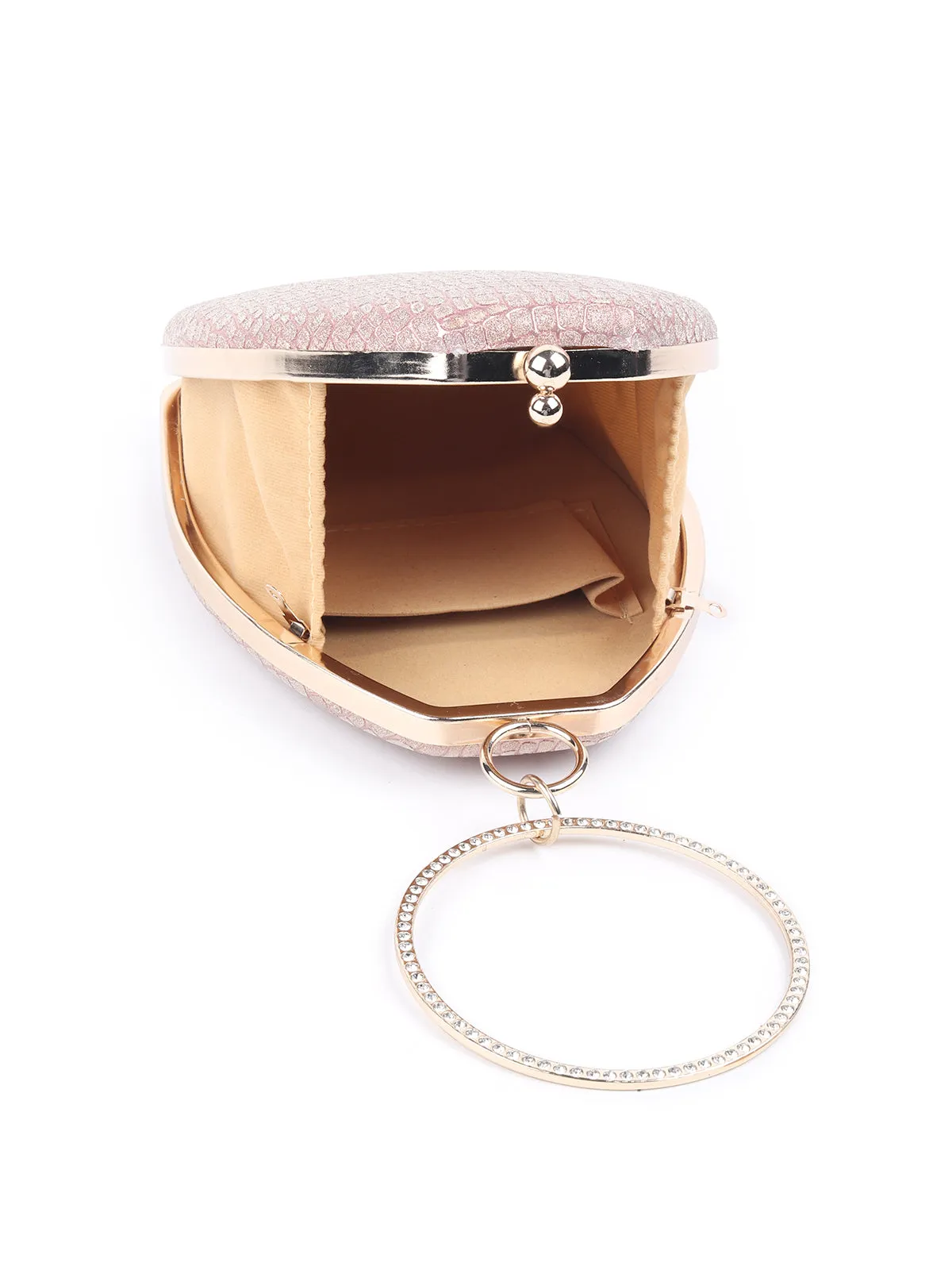 Odette Rose Gold Structured Shimmery Clutch For Women