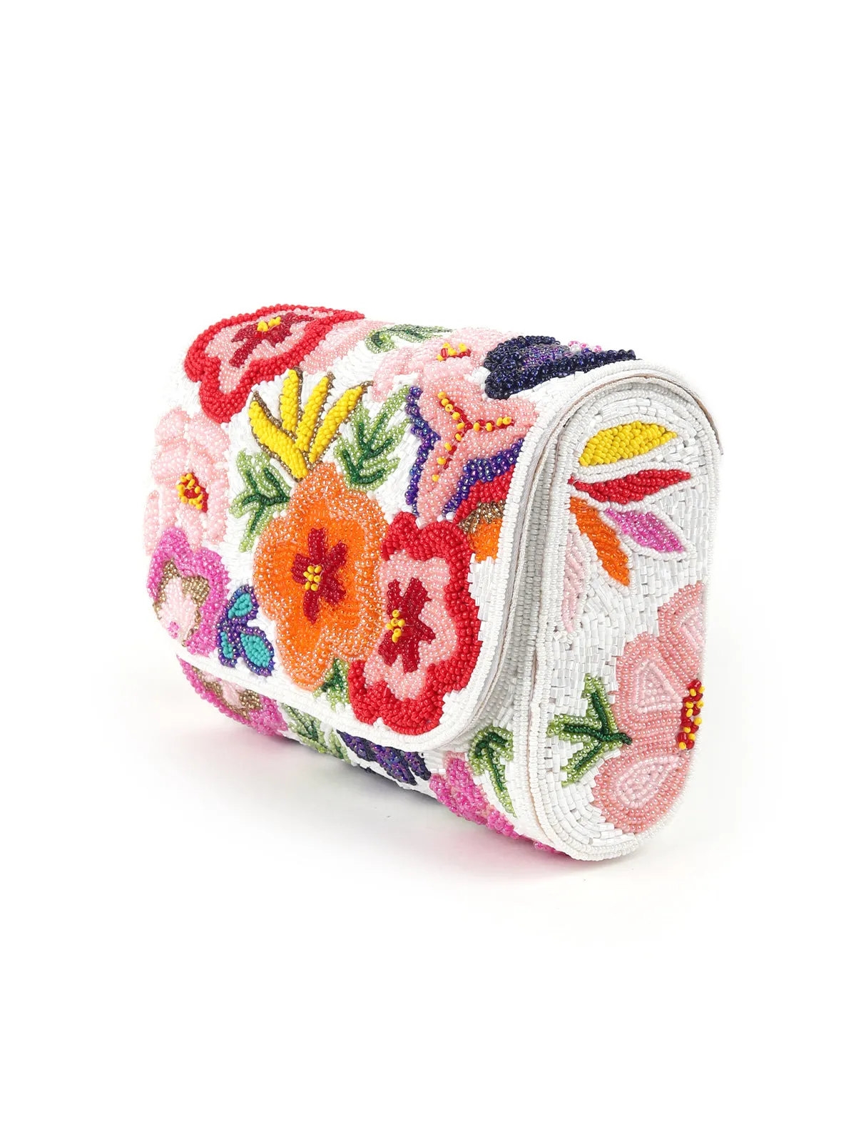 Odette White Floral Embroidered Clutch For Women