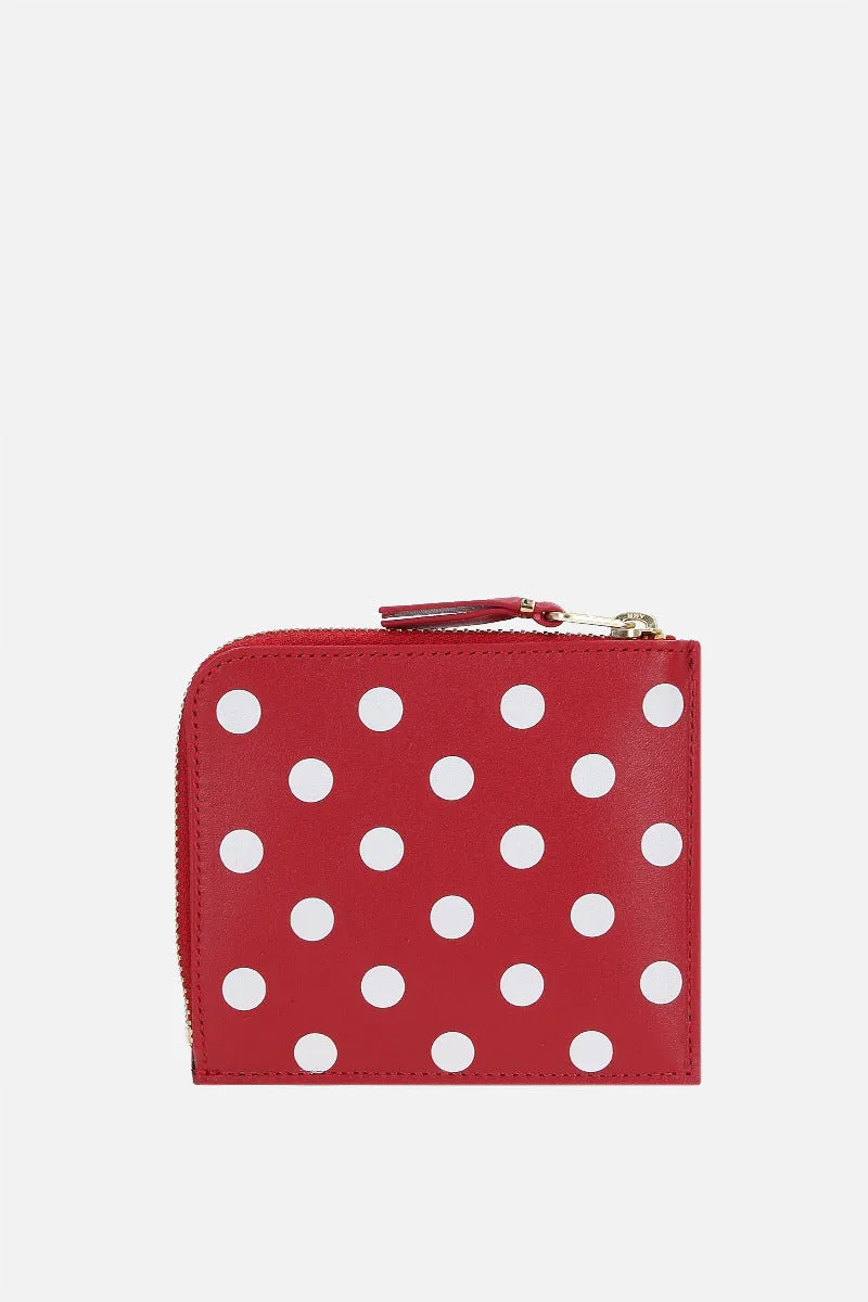 polka dots printed smooth leather half-zip wallet