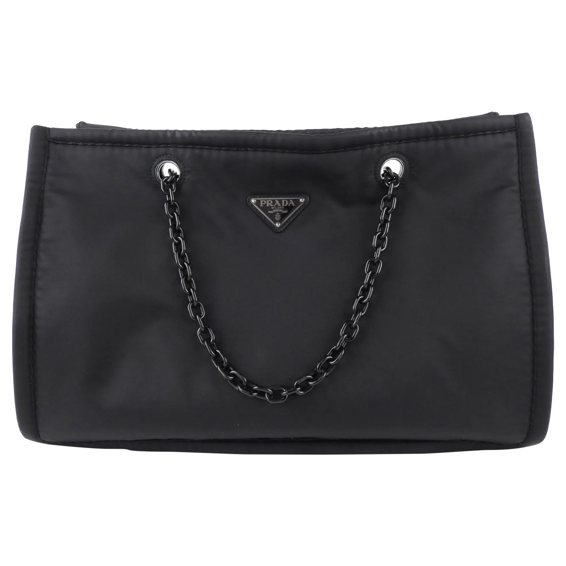 Prada Black Nylon Tessuto Two Way Chain Shopping Tote Bag