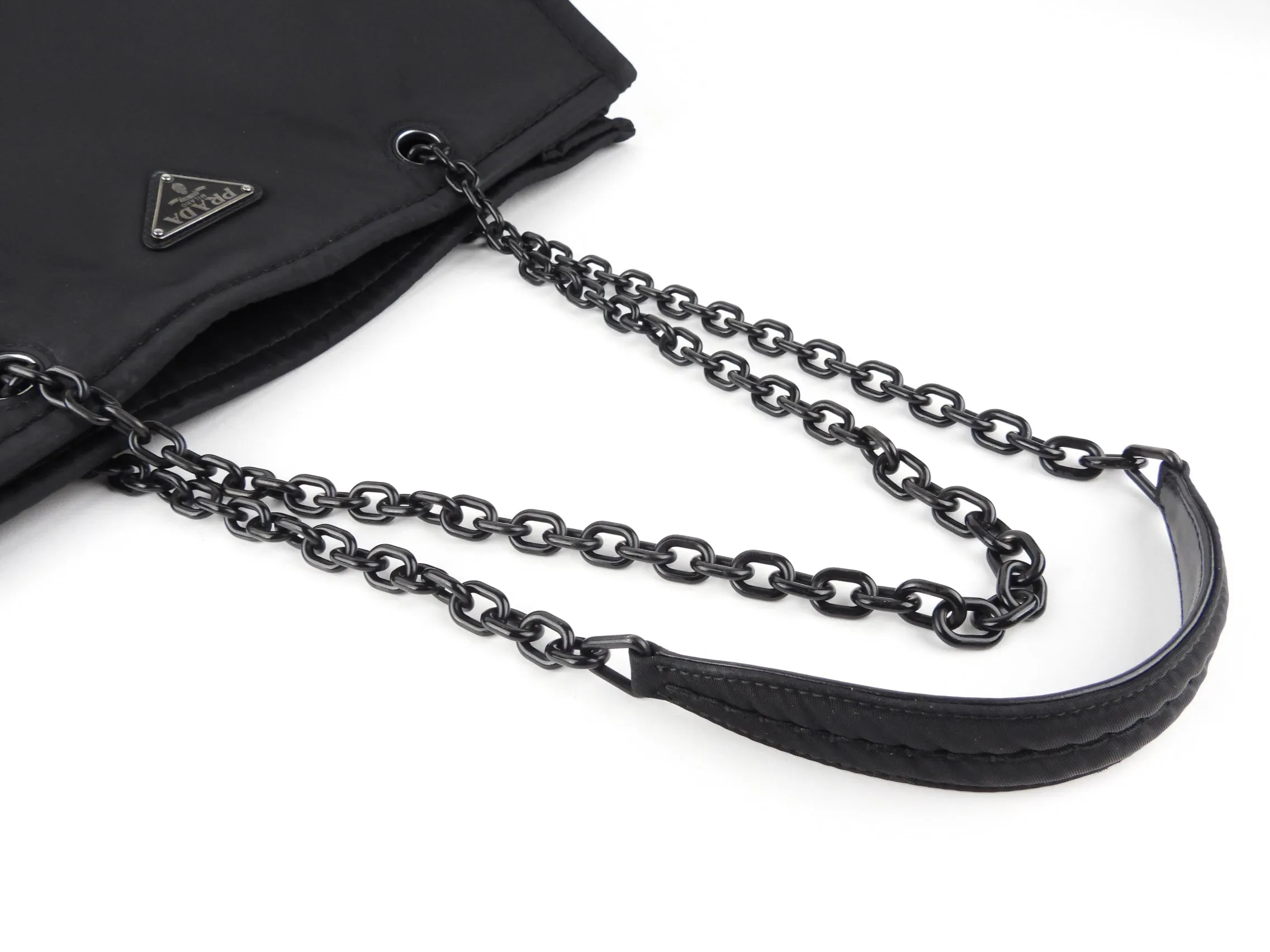 Prada Black Nylon Tessuto Two Way Chain Shopping Tote Bag