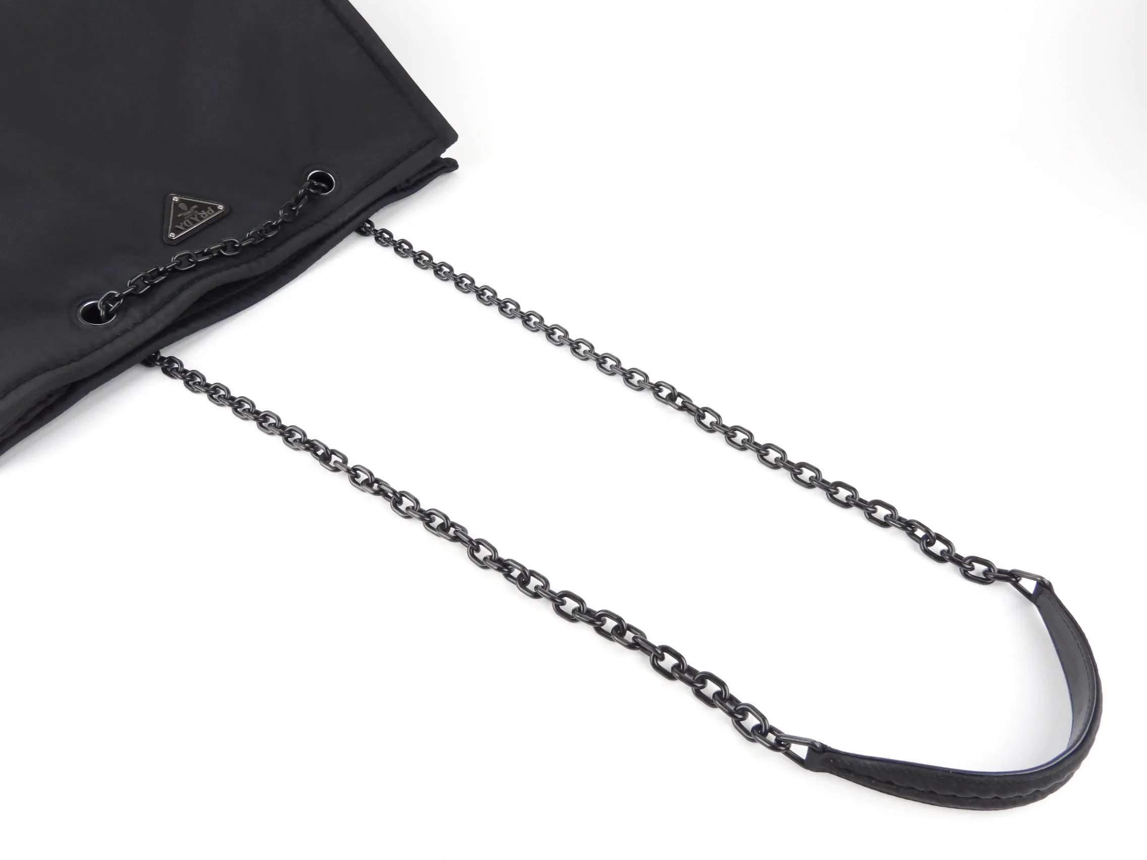 Prada Black Nylon Tessuto Two Way Chain Shopping Tote Bag