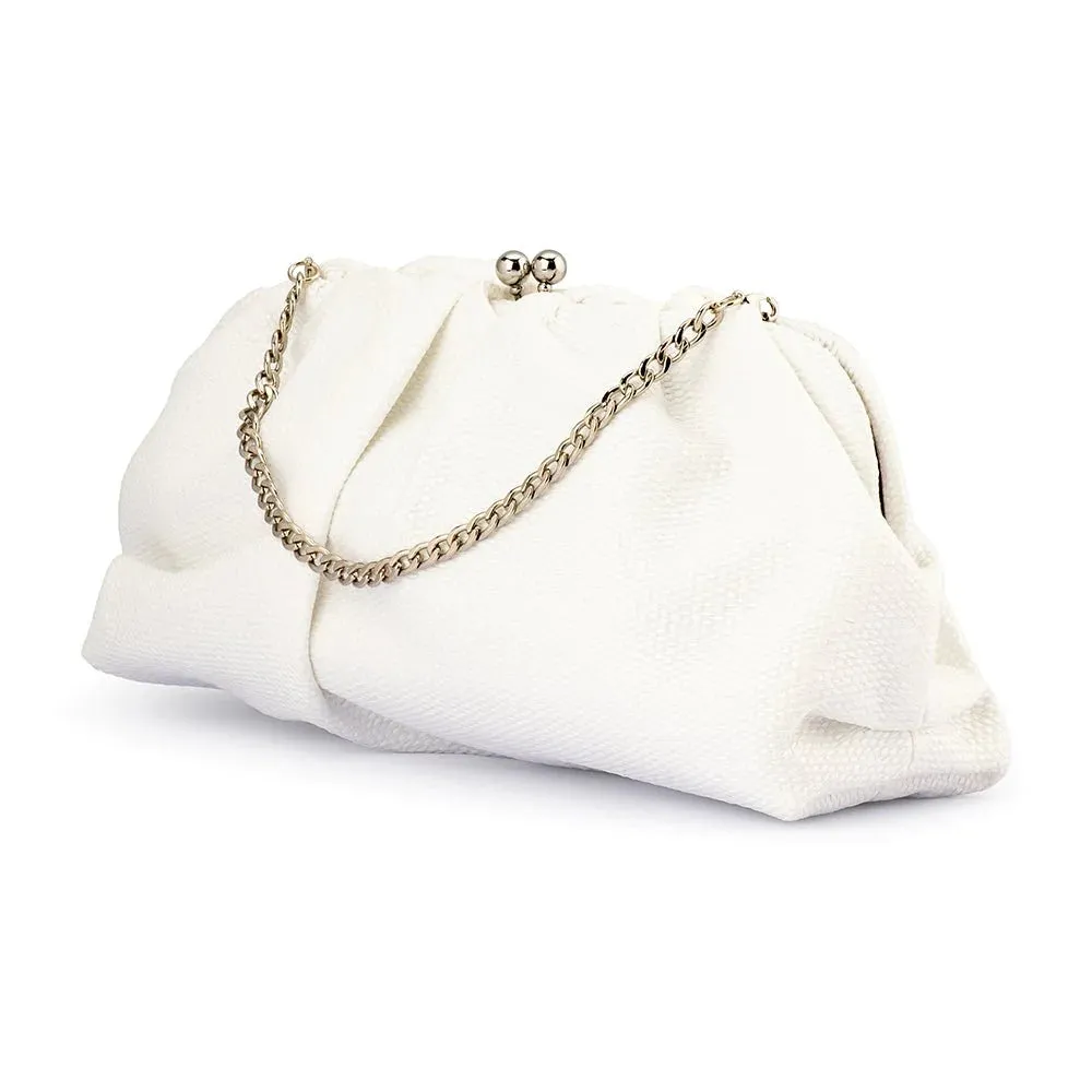 Queenie Gathered Woven Clutch (White)