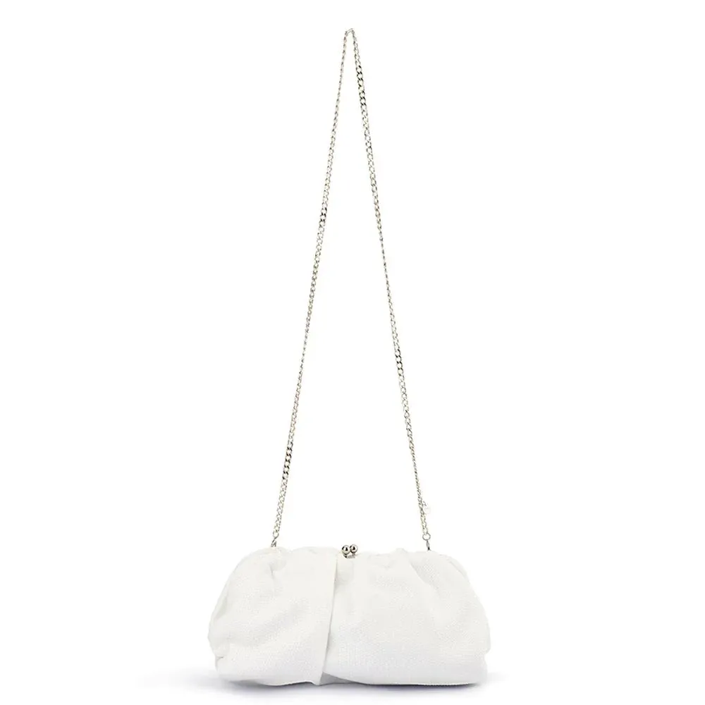 Queenie Gathered Woven Clutch (White)